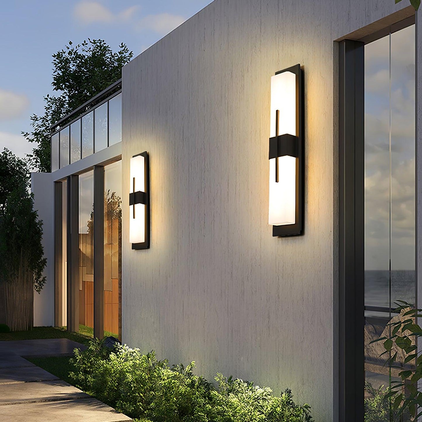 Architectural LED Outdoor Wall Bar / Set of 2 / Black & White / Cool Light