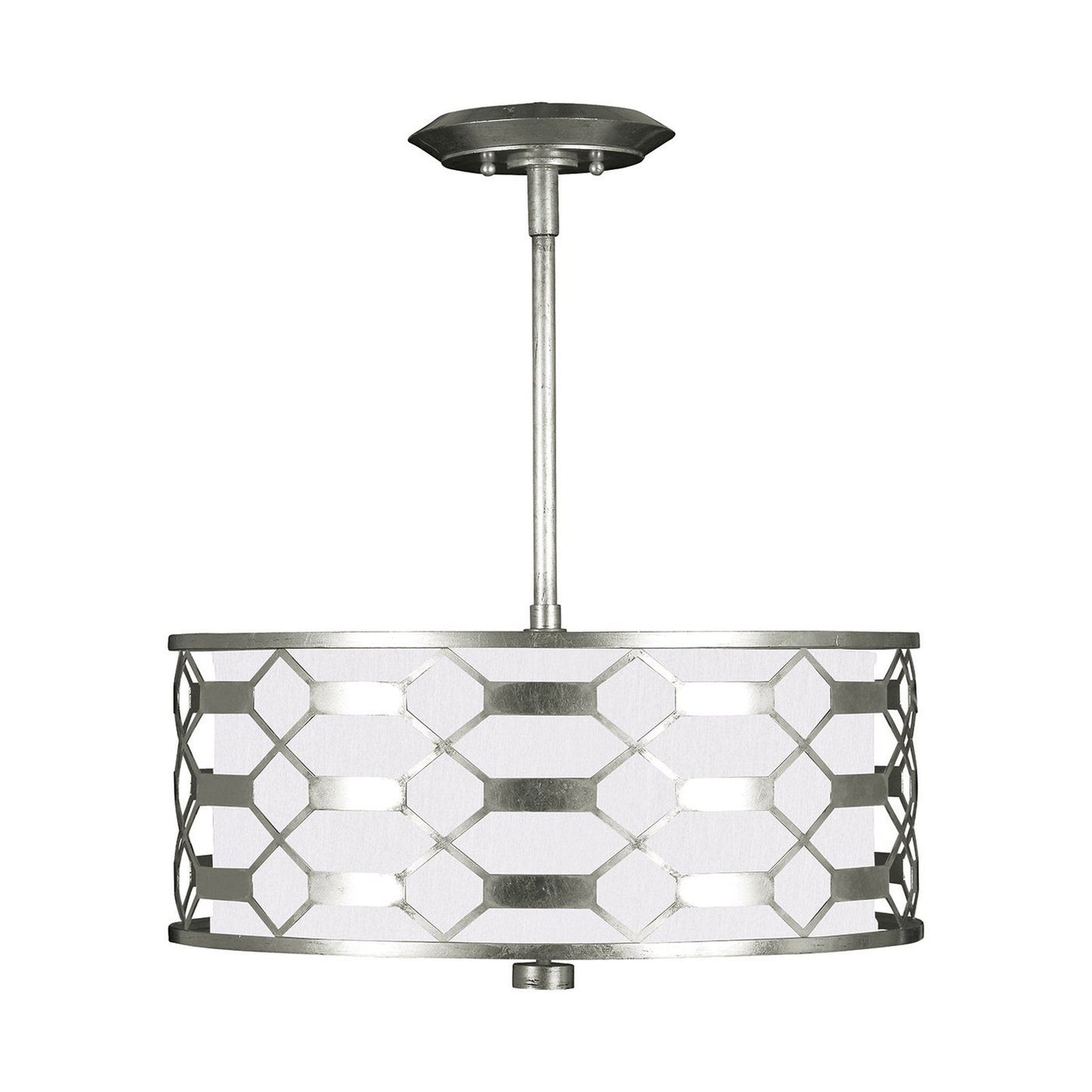 Allegretto Drum Shade Pendant / White Textured/Burnished Gold