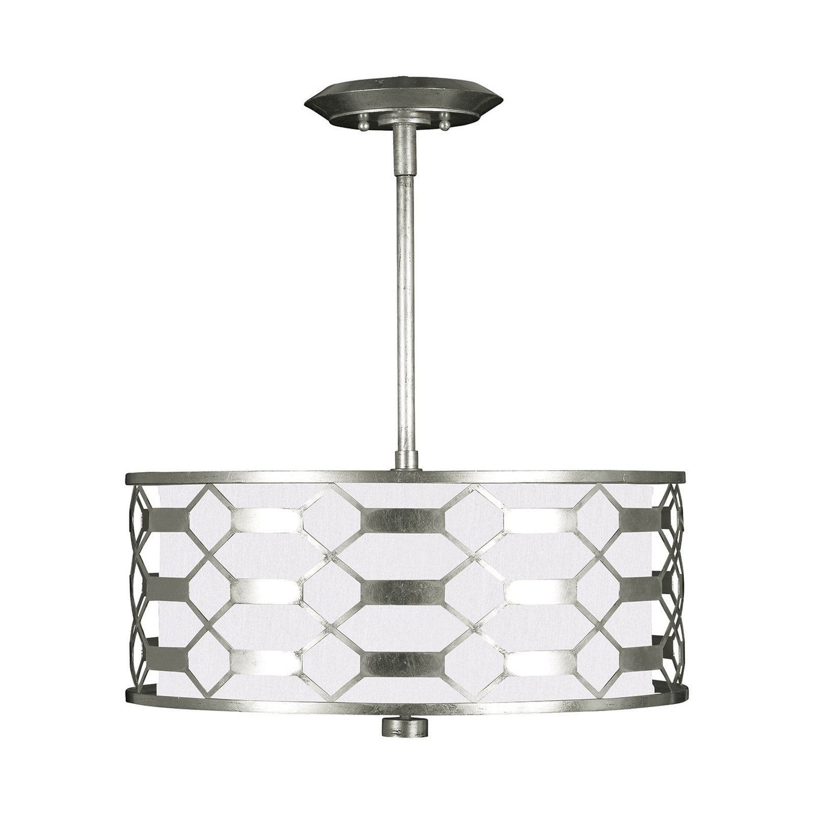 Allegretto Drum Shade Pendant / White Textured/Burnished Gold
