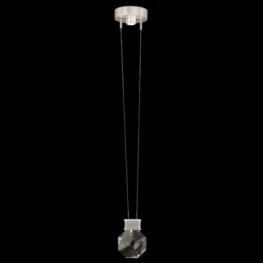 Aria Faceted Crystal Charm Pendant / Brushed Silver