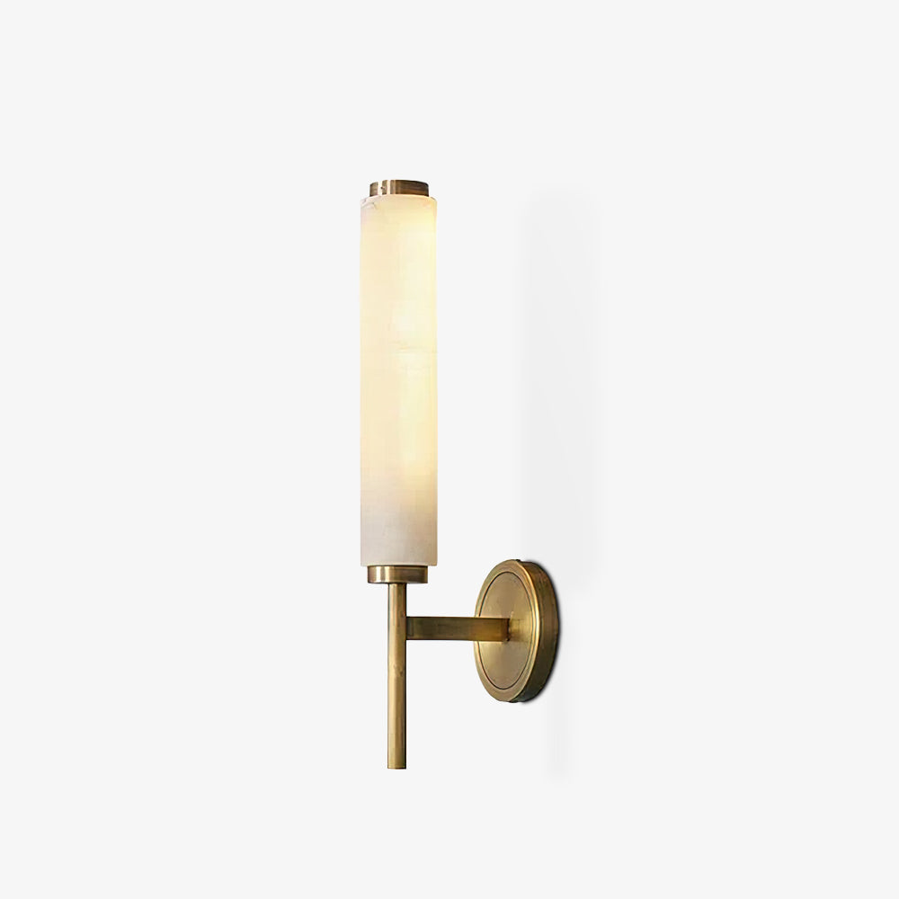 Brindisi Alabaster Column Wall Sconce / W 9.6″ x H 18.9″ / W 24.5cm x H 48cm Set of 2 / Brass & White / Cool Light