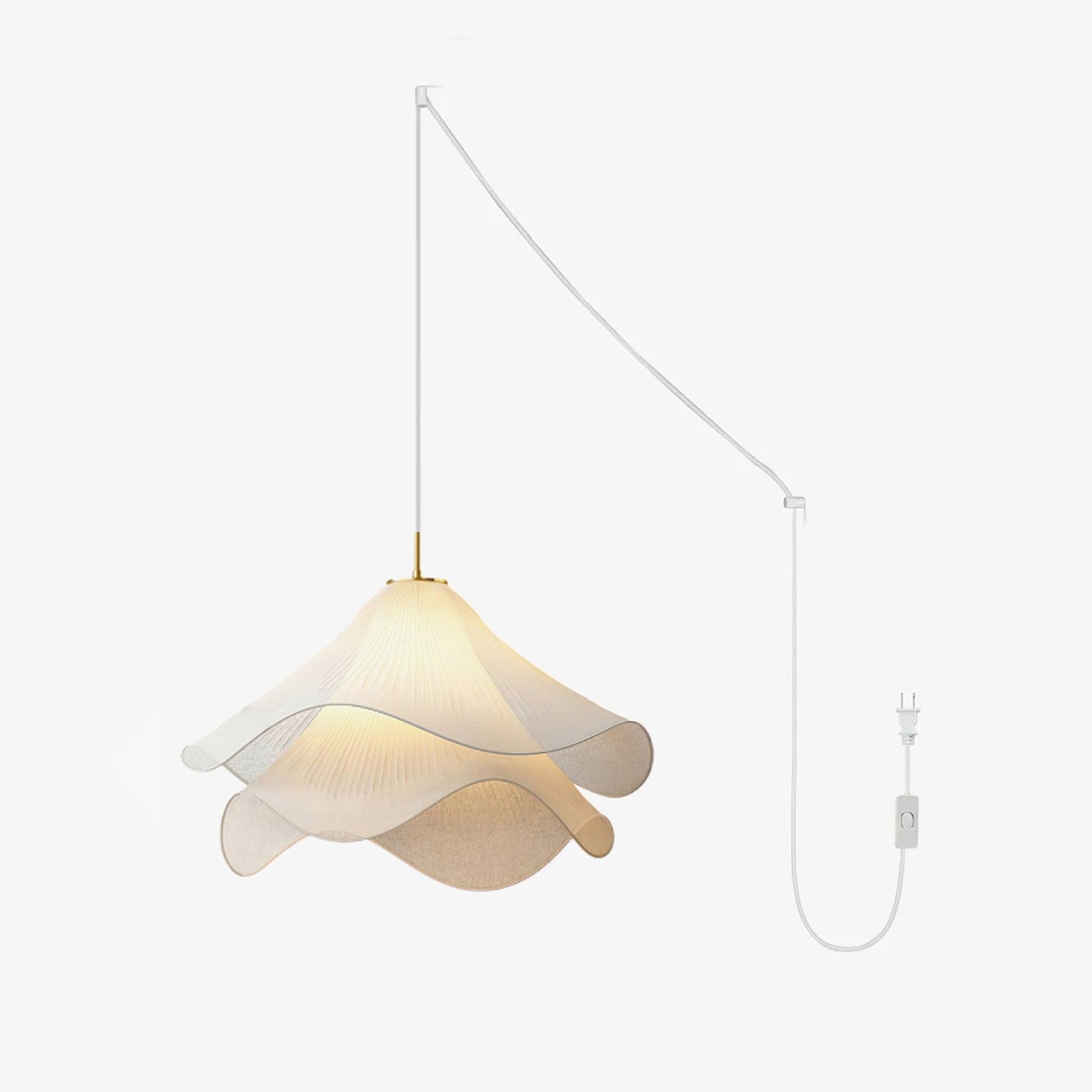 Ethereal Bloom Pleated Fabric Plug-In Pendant / ∅ ∅ 11.8″ x H 8.3″ / Dia 30cm x H 21cm / Gold & White / US Plug