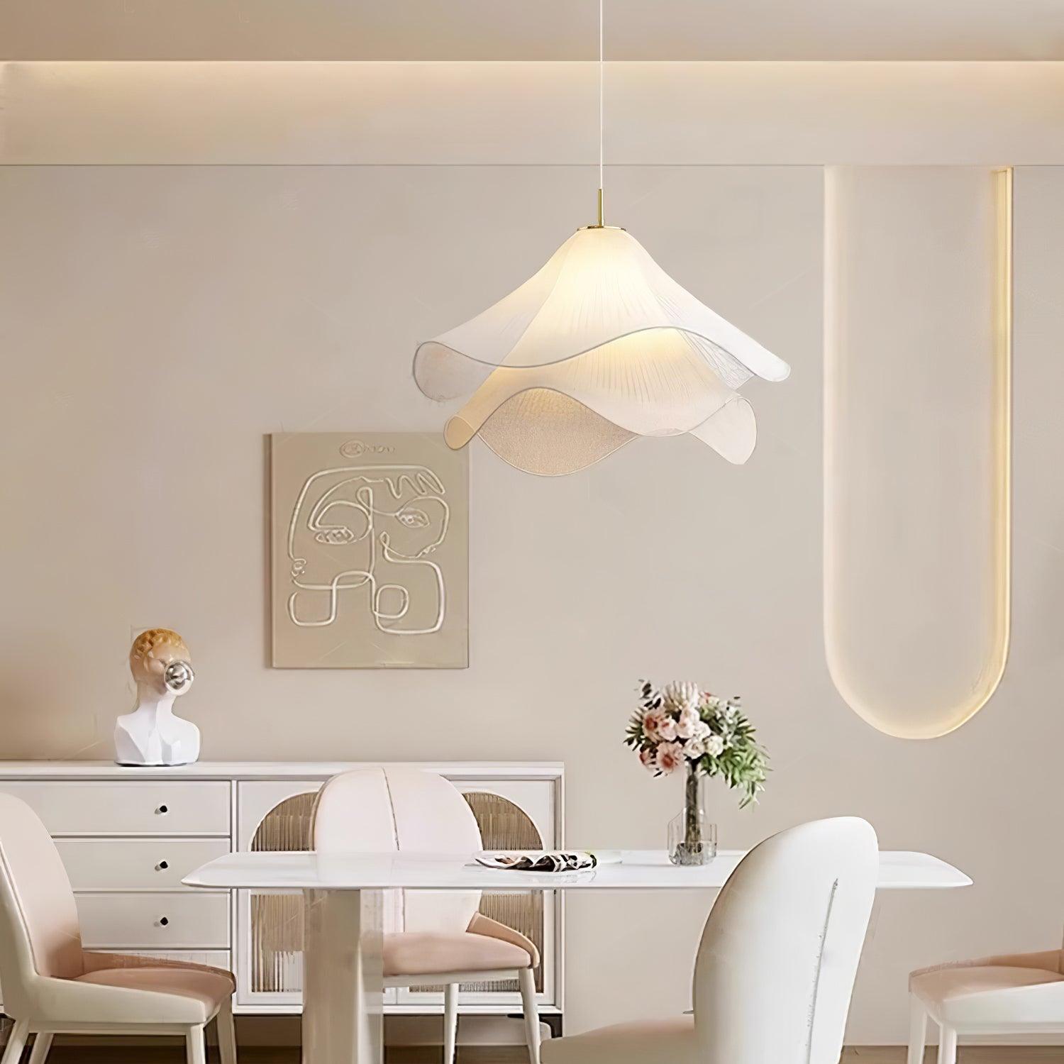 Ethereal Bloom Pleated Fabric Plug-In Pendant / ∅ 15.7″ x H 10.2″ / Dia 40cm x H 26cm / Gold & White / AU Plug