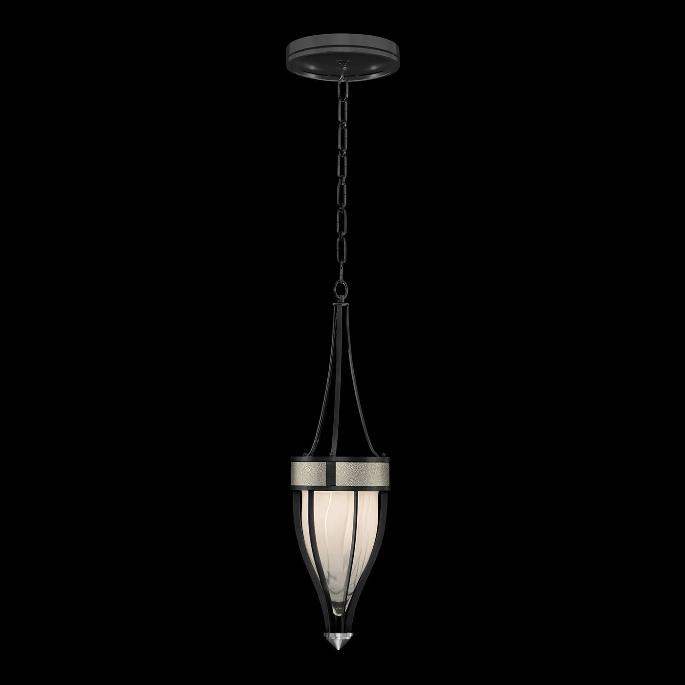 Handblown Swirl Glass Pendant / Black Iron / Nickel / Coco
