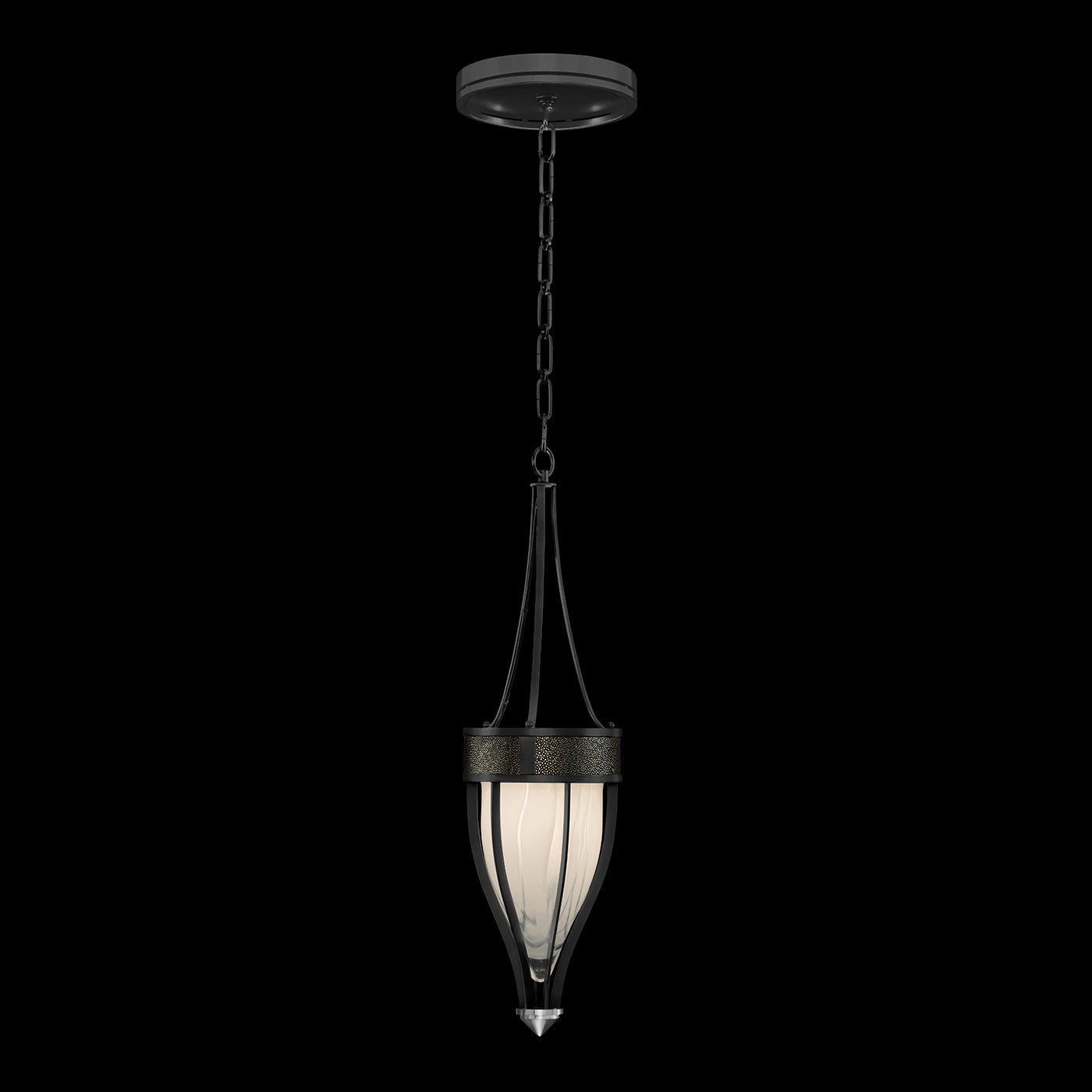 Handblown Swirl Glass Pendant / Black Iron / Nickel / Black Knight