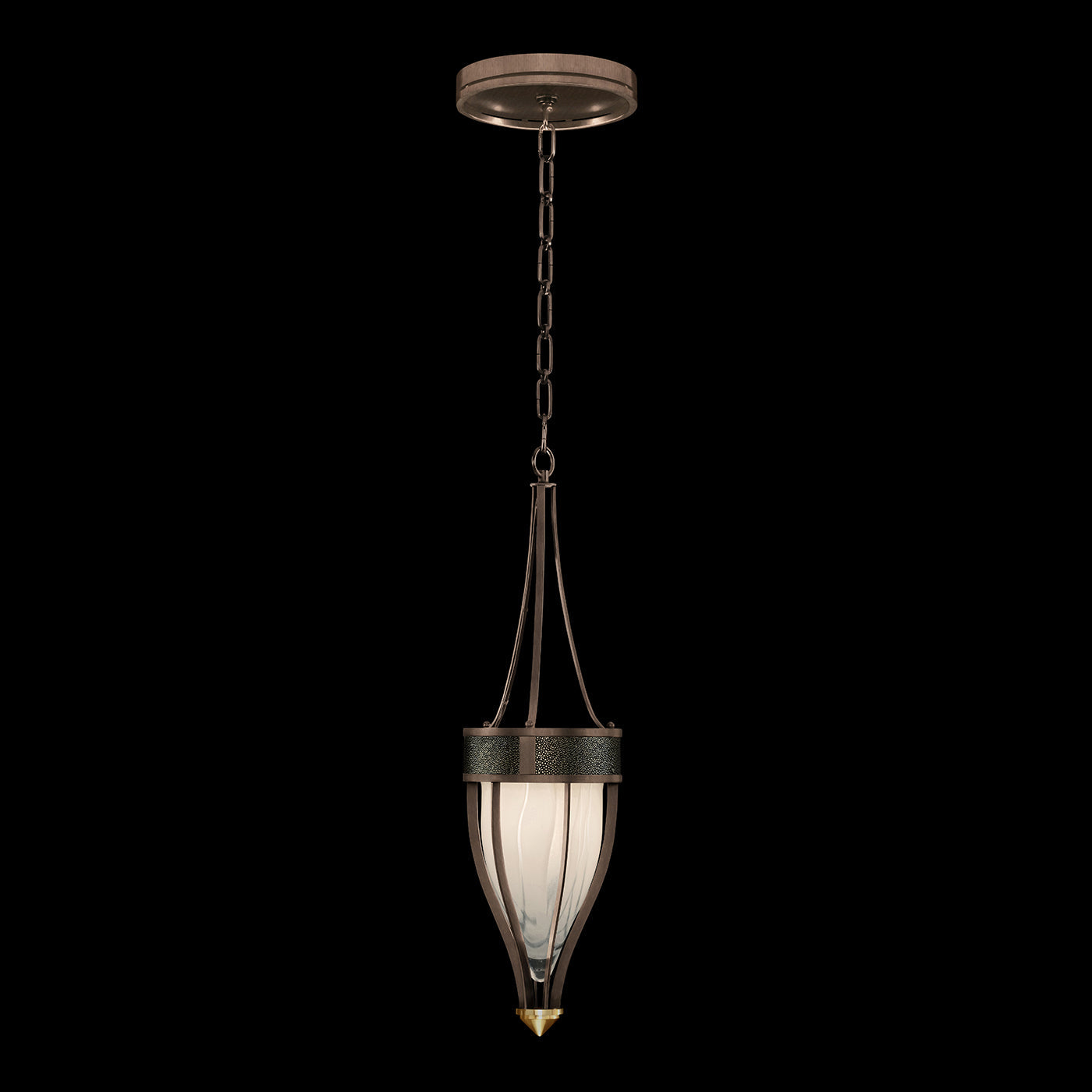 Handblown Swirl Glass Pendant / Bronze / Brass / Black Knight