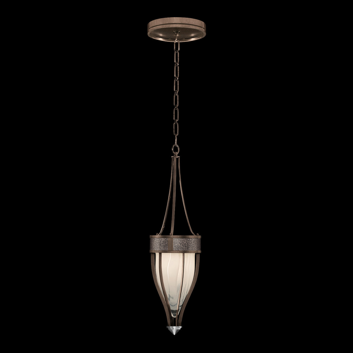 Handblown Swirl Glass Pendant / Bronze / Nickel / Pebble