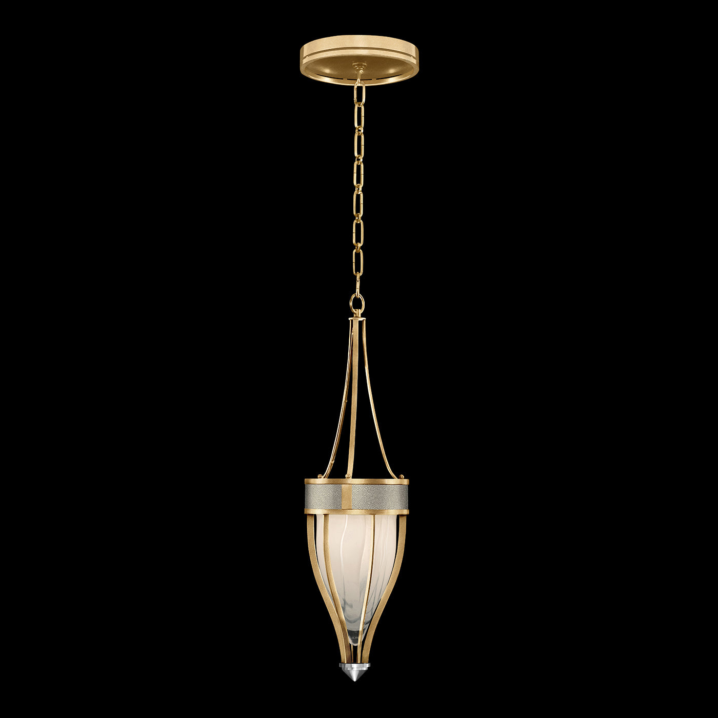 Handblown Swirl Glass Pendant / Gold Leaf / Nickel / Coco
