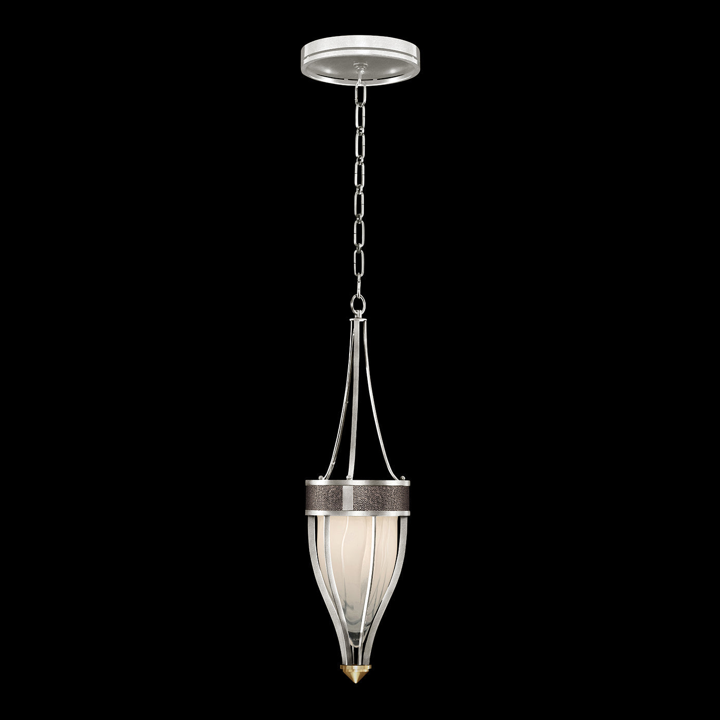 Handblown Swirl Glass Pendant / Silver Leaf / Brass / Pebble
