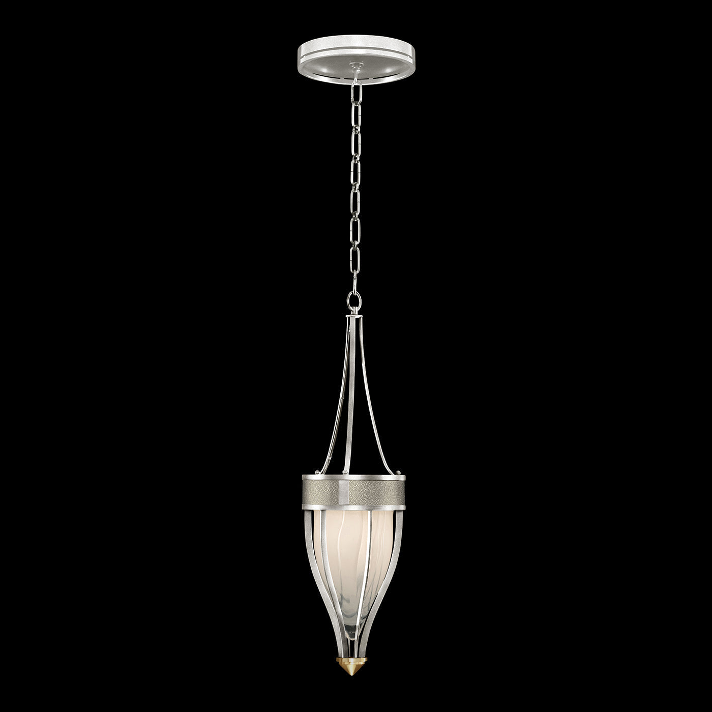Handblown Swirl Glass Pendant / Silver Leaf / Brass / Coco