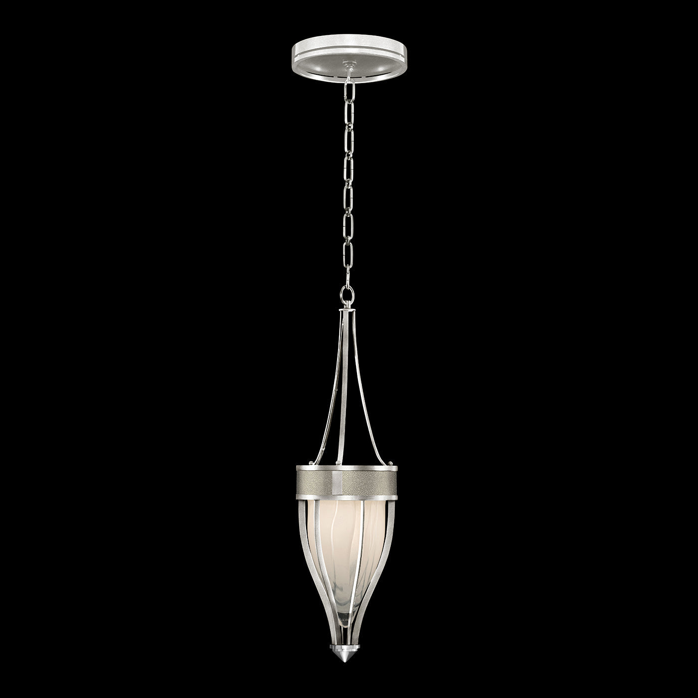 Handblown Swirl Glass Pendant / Silver Leaf / Nickel / Coco