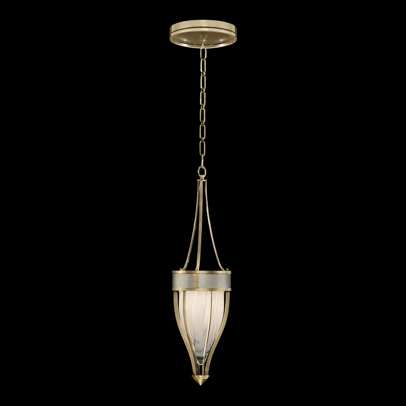 Handblown Swirl Glass Pendant / Soft Gold Leaf / Brass / Coco