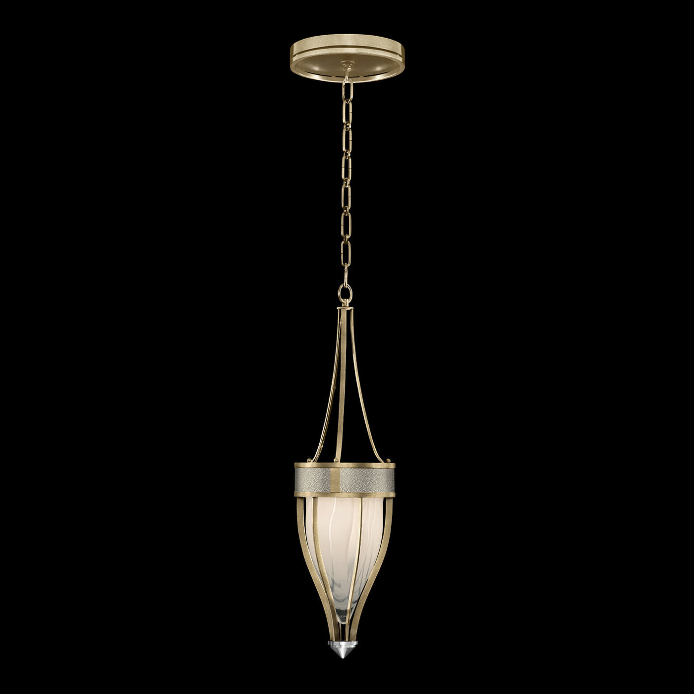 Handblown Swirl Glass Pendant / Soft Gold Leaf / Nickel / Coco