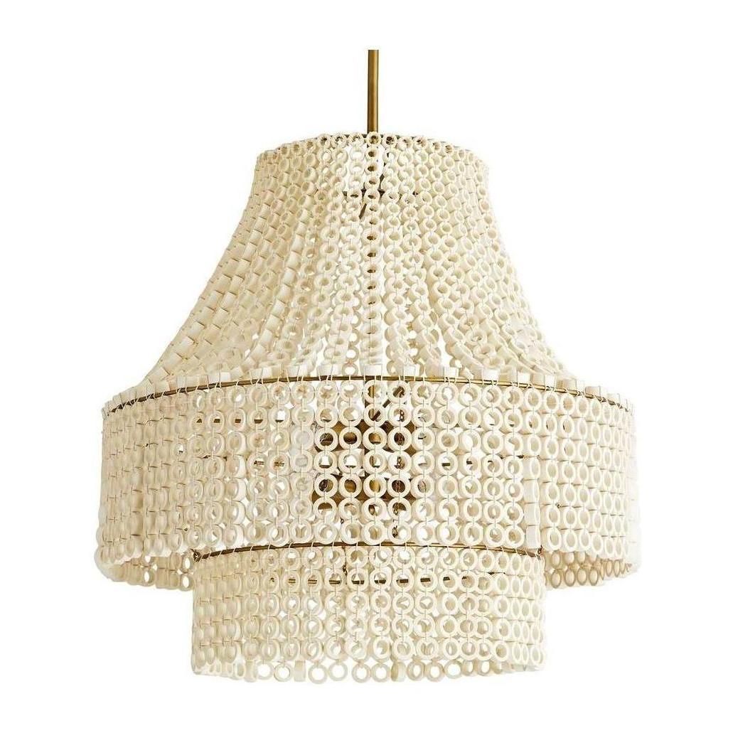 Hannie White Wood Beaded Chandelier / Small