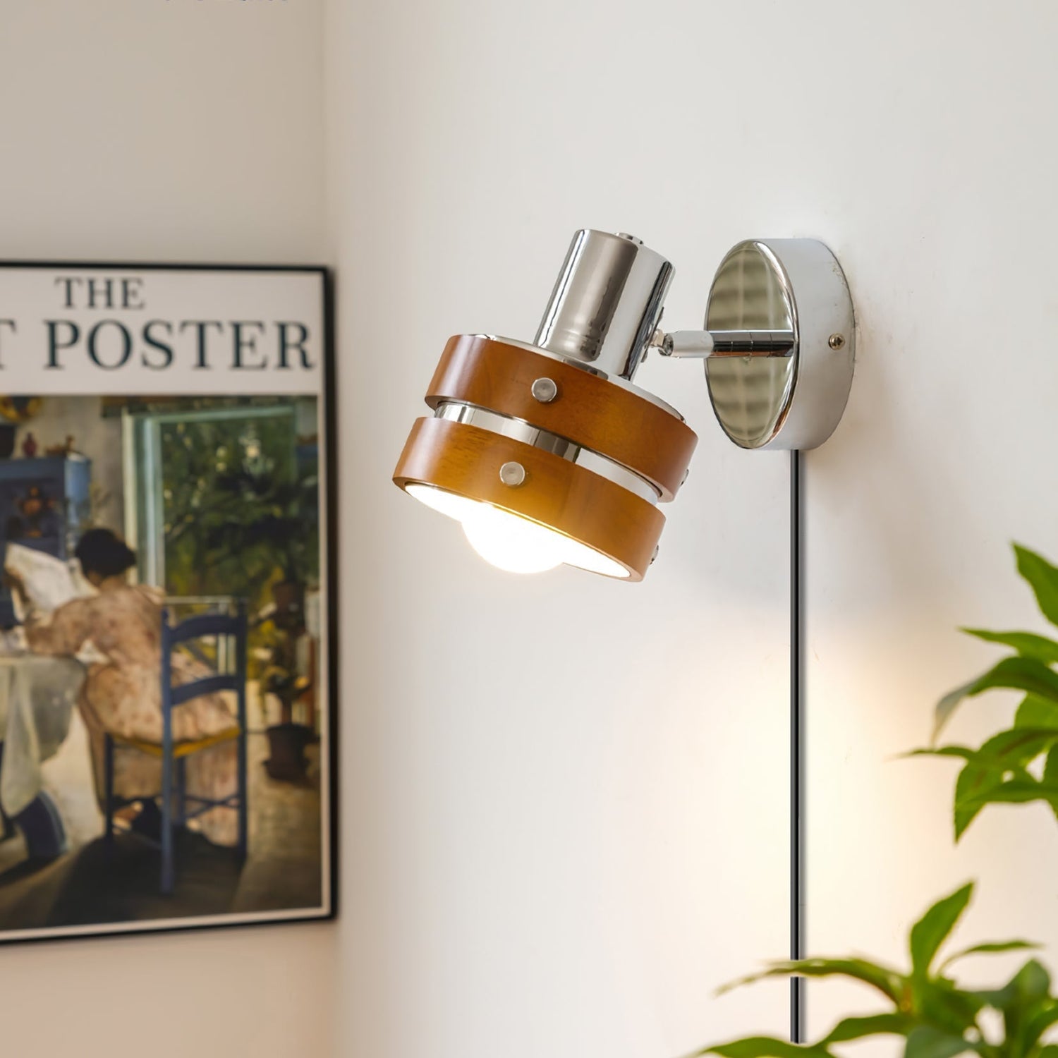 Karry Walnut Adjustable Plug-In Wall Light / Walnut color & Chrome / 1 piece / UK Plug