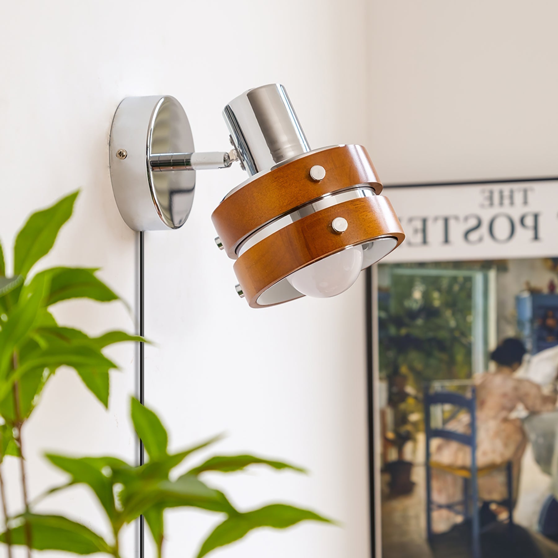 Karry Walnut Adjustable Plug-In Wall Light / Walnut color & Chrome / 1 piece / AU Plug