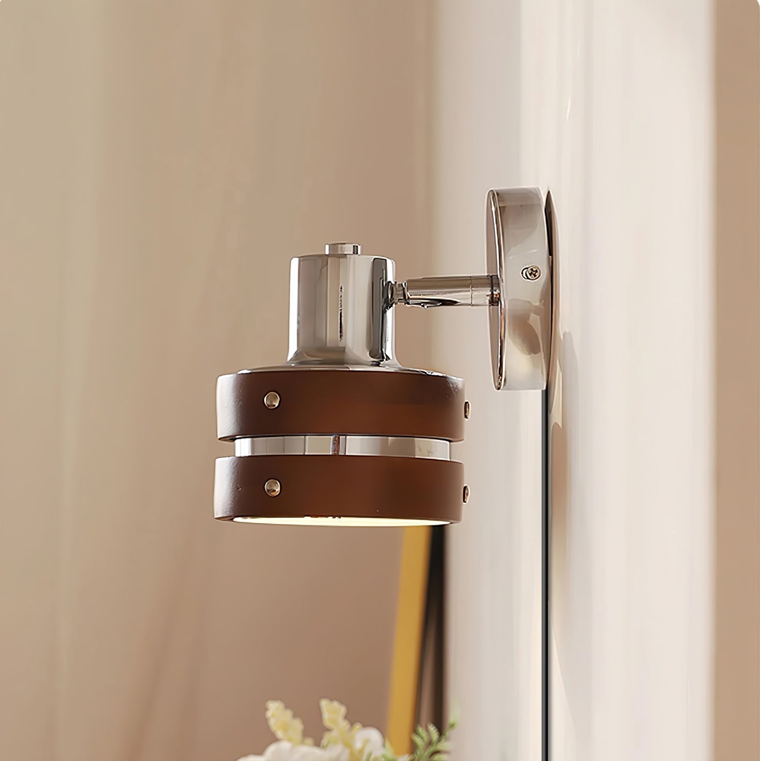 Karry Walnut Adjustable Plug-In Wall Light / Walnut color & Chrome / 1 piece / EU Plug