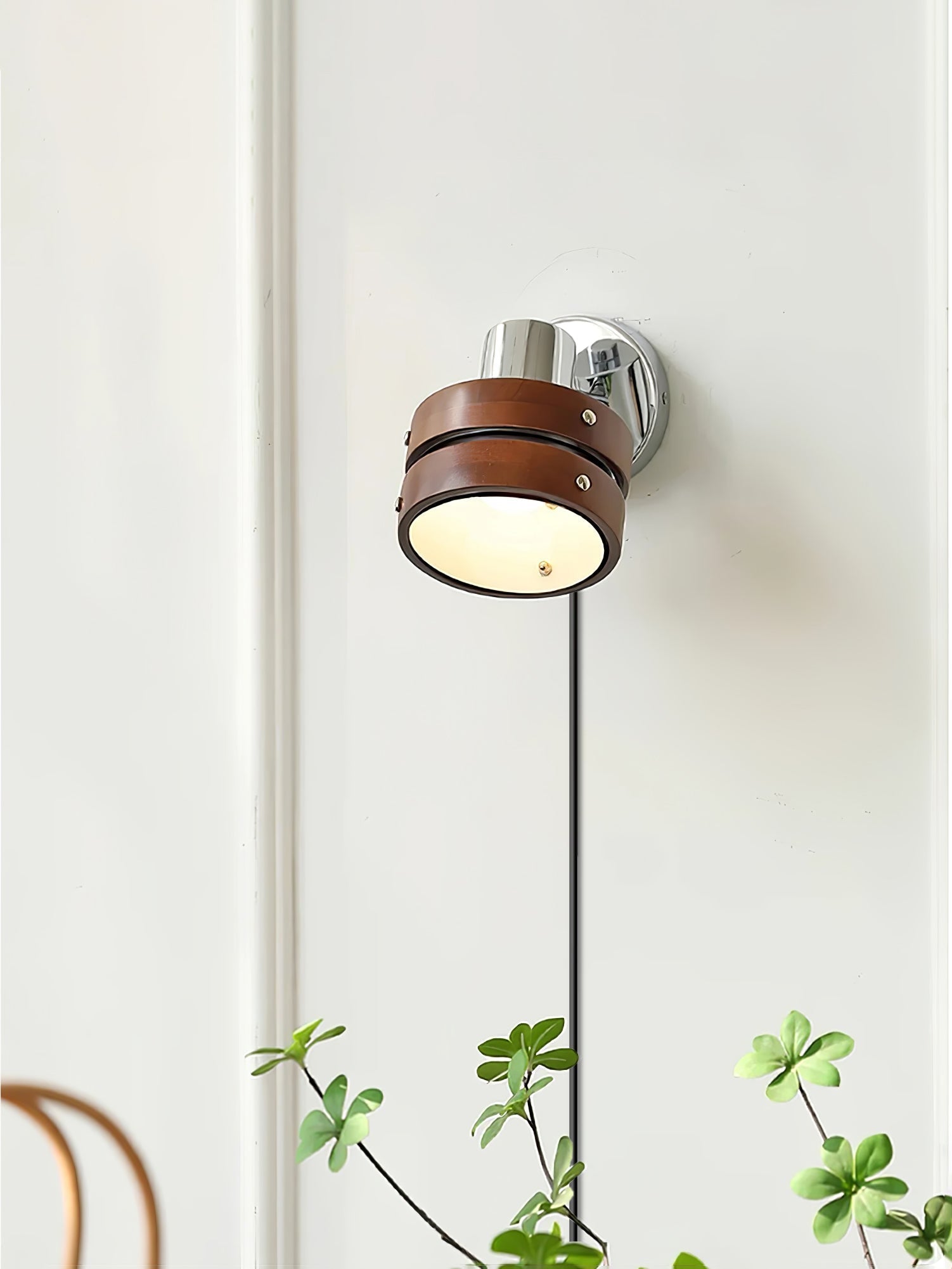 Karry Walnut Adjustable Plug-In Wall Light / Walnut color & Chrome / 2 pieces / AU Plug