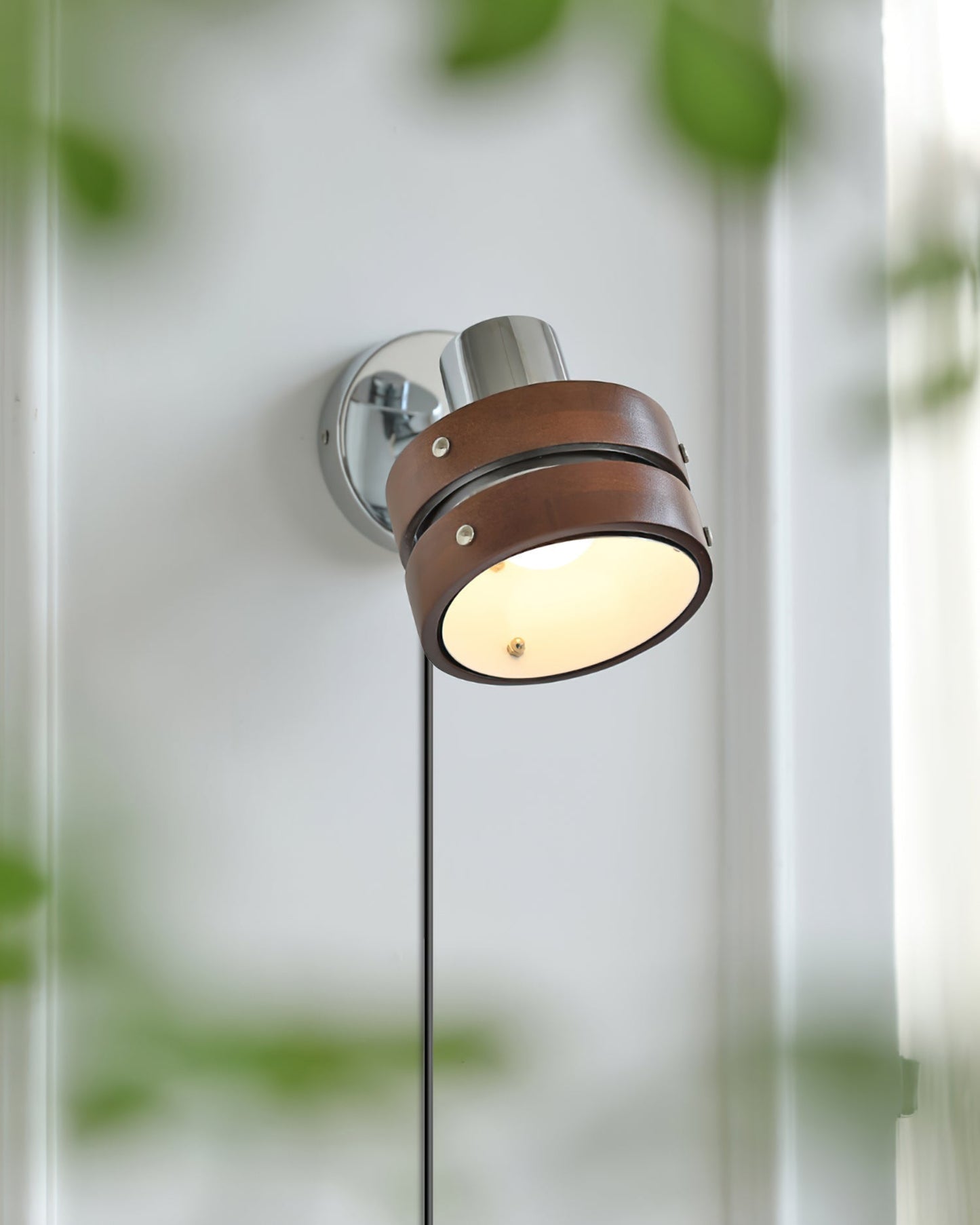 Karry Walnut Adjustable Plug-In Wall Light / Walnut color & Chrome / 2 pieces / EU Plug