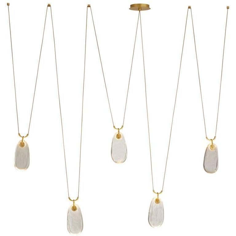 Melted Glass Drop Chandelier / Antique Brass Gold