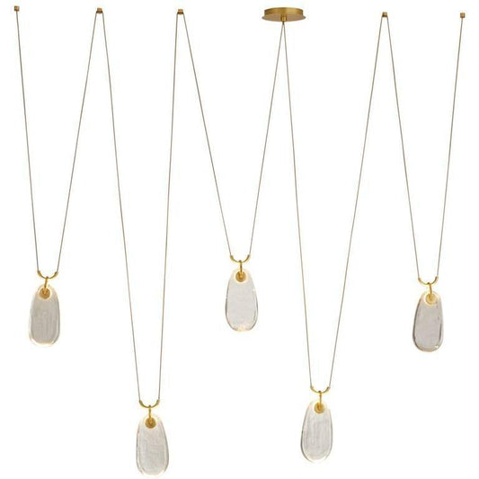 Melted Glass Drop Chandelier / Antique Brass Gold