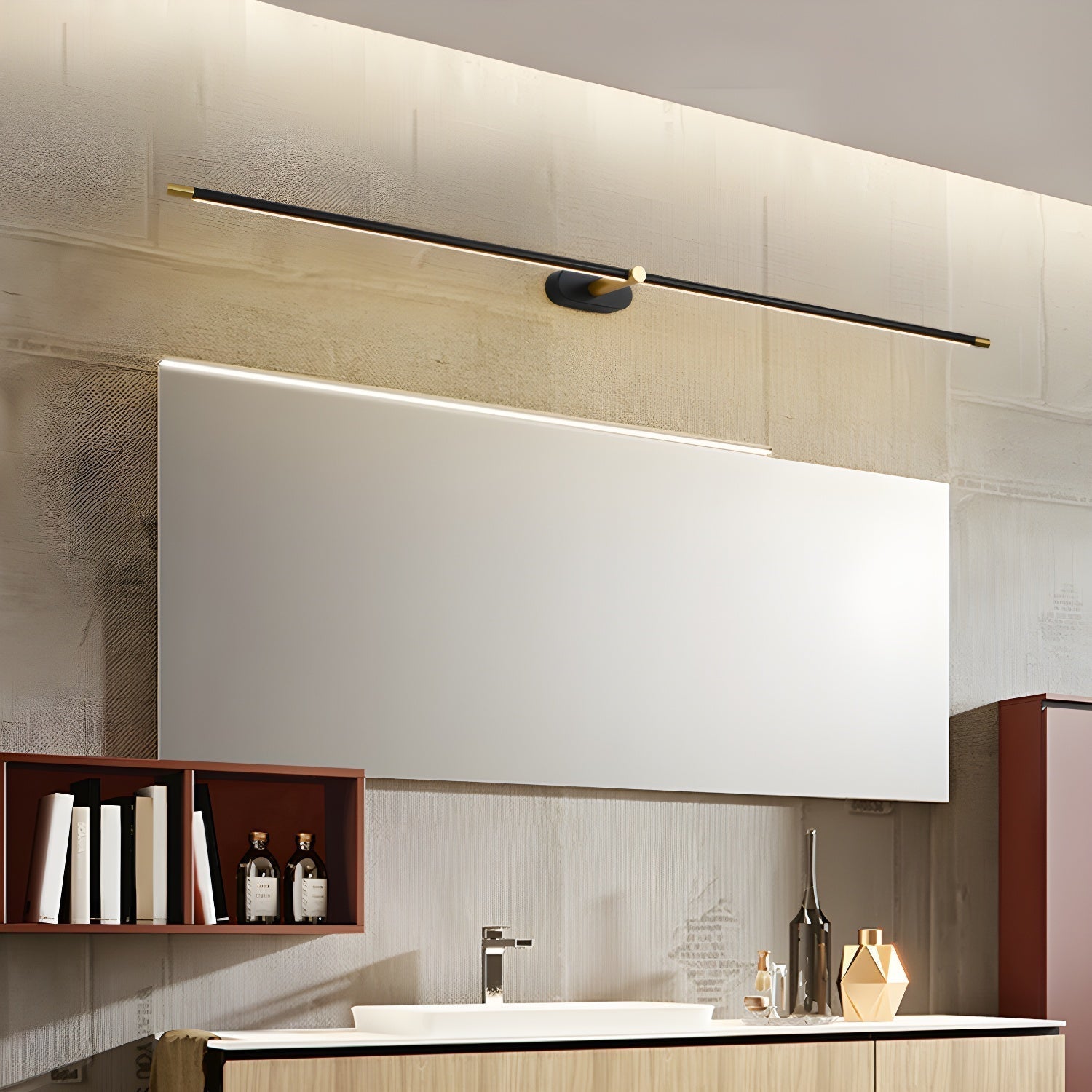 Minimalist Linear LED Vanity Wall Light / ∅ 27″ x H 2″ / Black & Warm Light / Set Of 2
