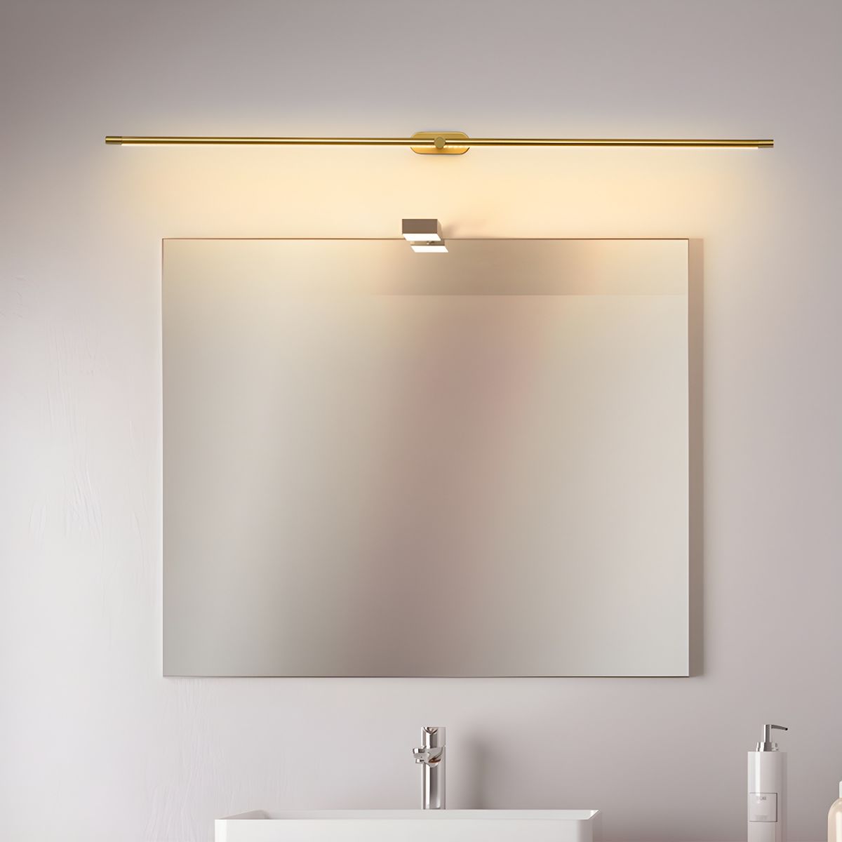 Minimalist Linear LED Vanity Wall Light / ∅ 27″ x H 2″ / Gold & Warm Light / Single