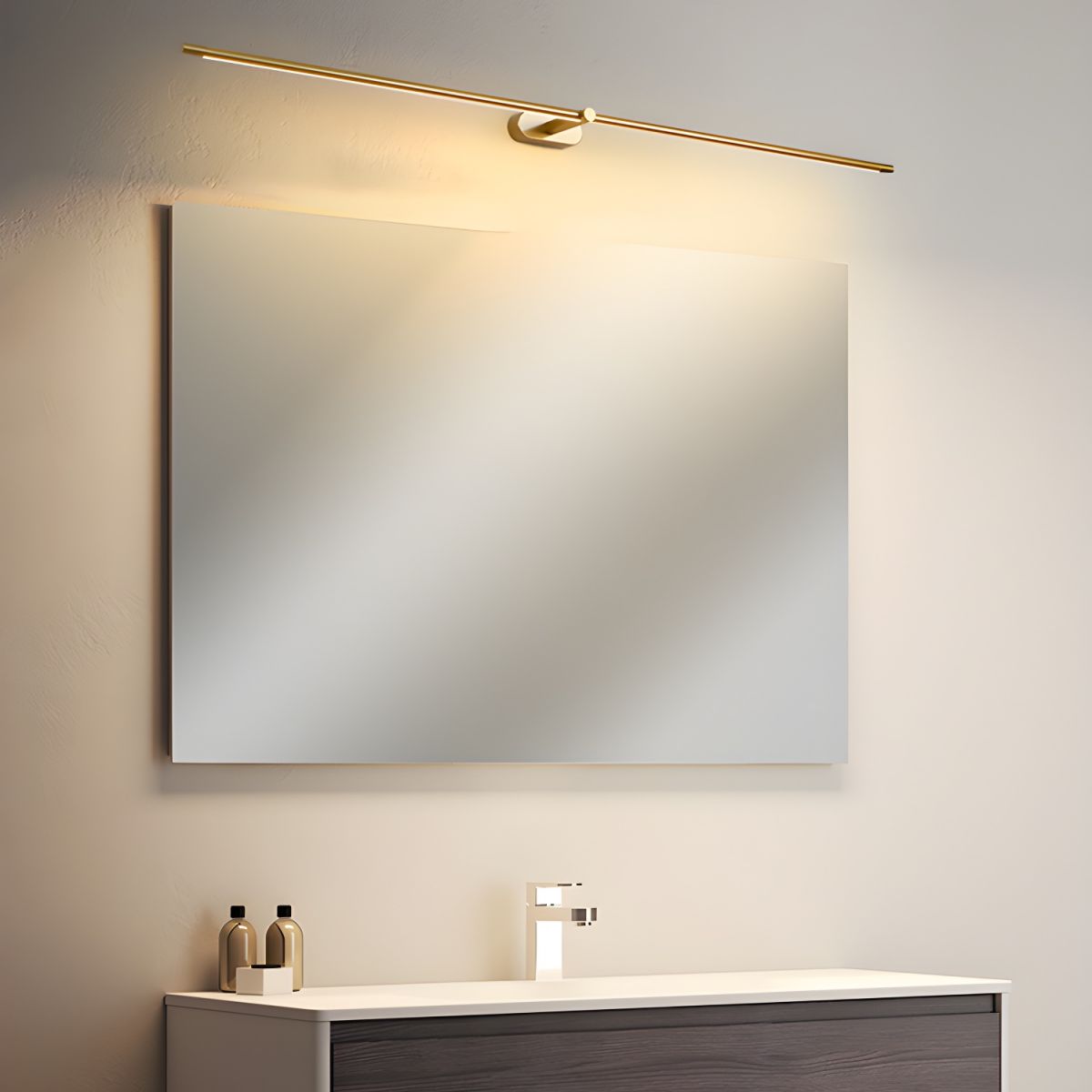 Minimalist Linear LED Vanity Wall Light / ∅ 27″ x H 2″ / Gold & Warm Light / Set Of 2