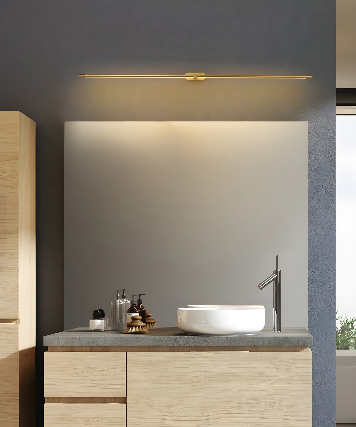 Minimalist Linear LED Vanity Wall Light / ∅ 38.5″ x H 2″ / Black & Warm Light / Single