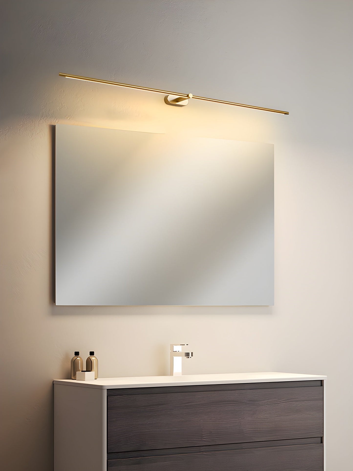 Minimalist Linear LED Vanity Wall Light / ∅ 38.5″ x H 2″ / Black & Warm Light / Set Of 2