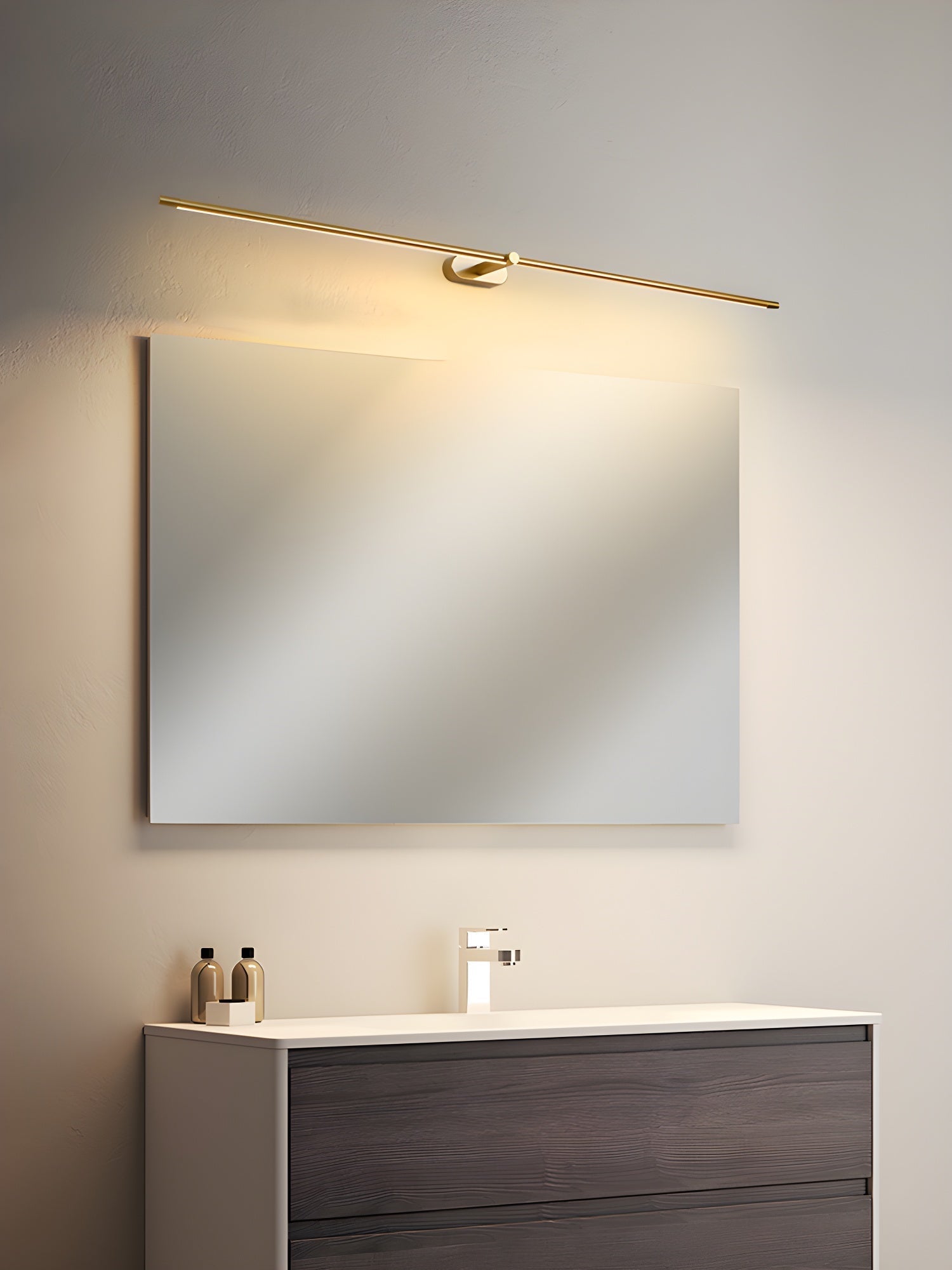 Minimalist Linear LED Vanity Wall Light / ∅ 38.5″ x H 2″ / Black & Warm Light / Set Of 2