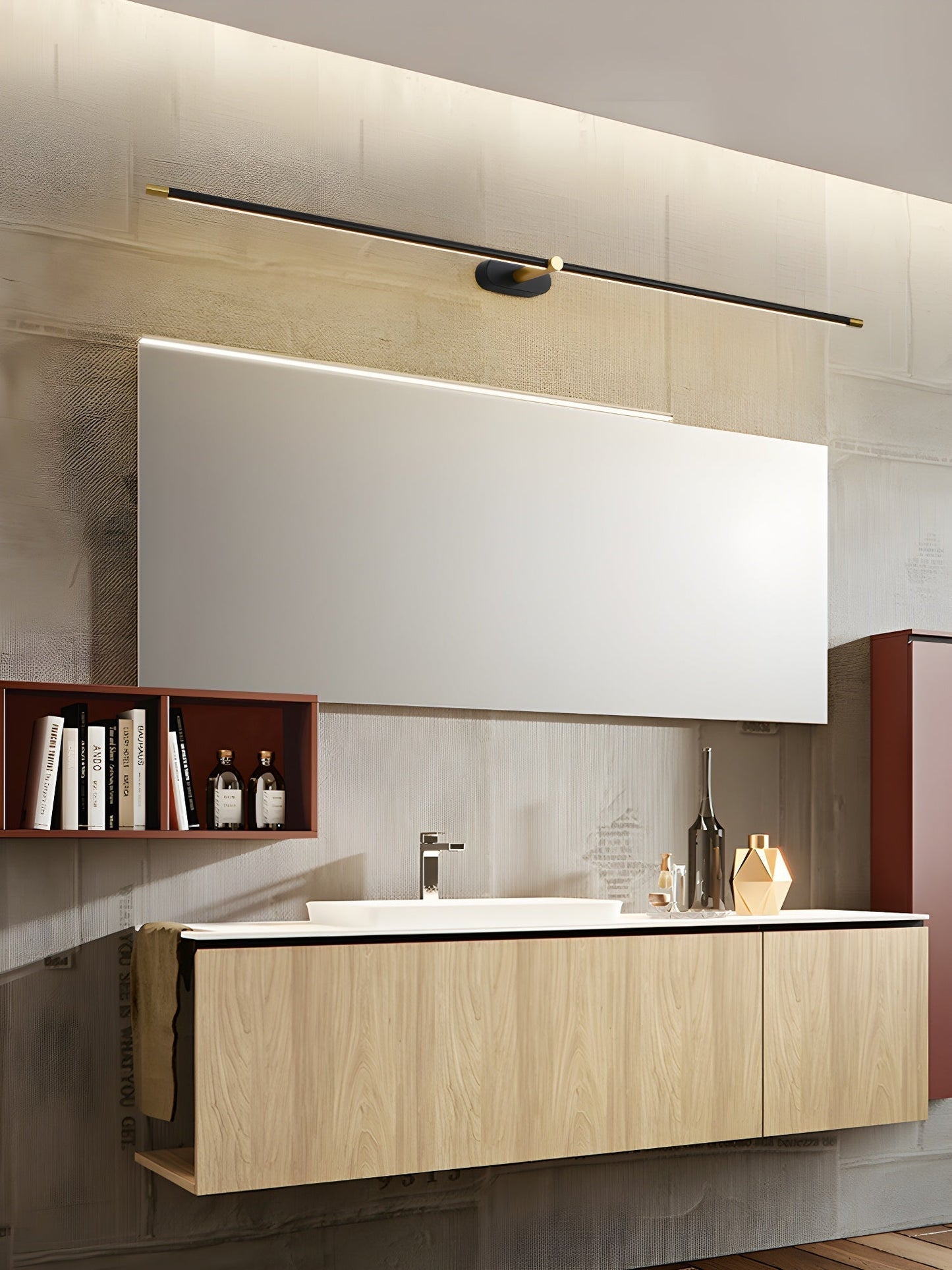 Minimalist Linear LED Vanity Wall Light / ∅ 38.5″ x H 2″ / Gold & Warm Light / Single