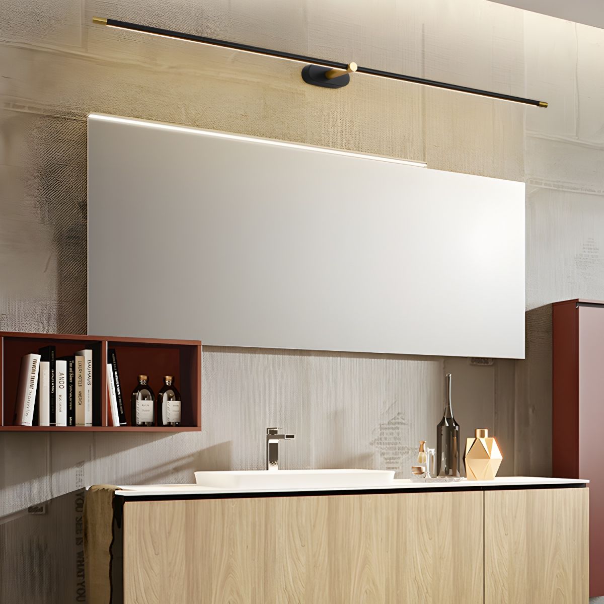 Minimalist Linear LED Vanity Wall Light / ∅ 50″ x H 2″ / Gold & Warm Light / Single