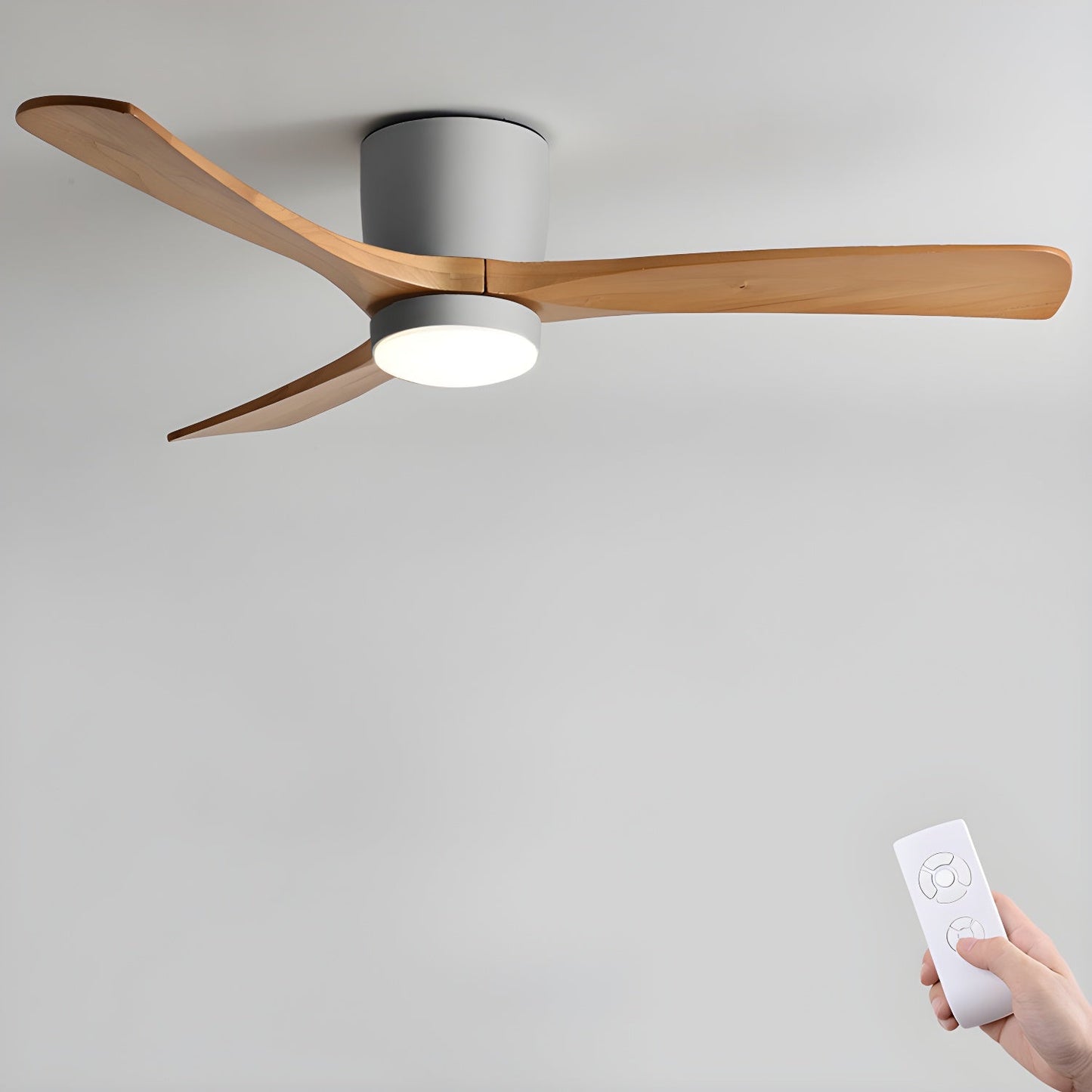 Nordic Wood LED Ceiling Fan Light / ∅ 36″ x H 11″ / Grey & Nature Wood / Warm Light