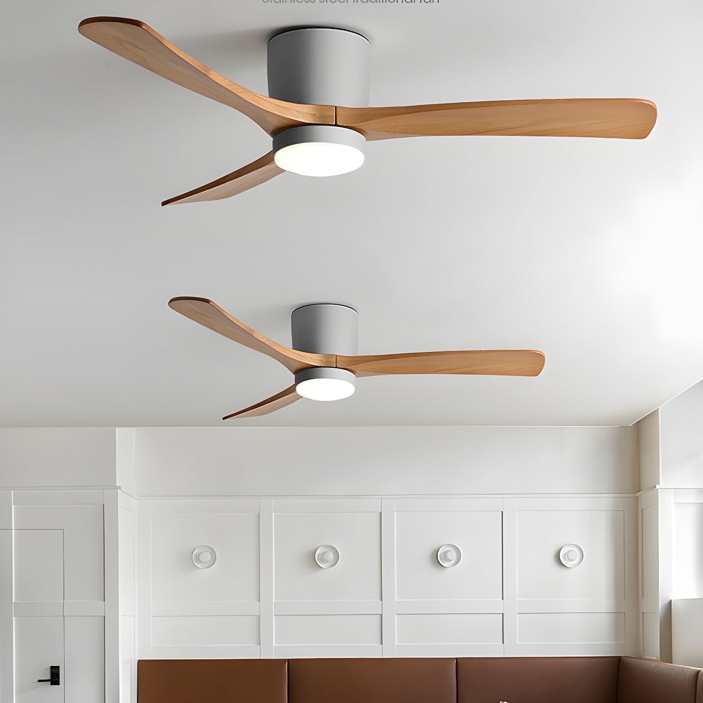 Nordic Wood LED Ceiling Fan Light / ∅ 36″ x H 11″ / White & Nature Wood / Three-Color Changing Light