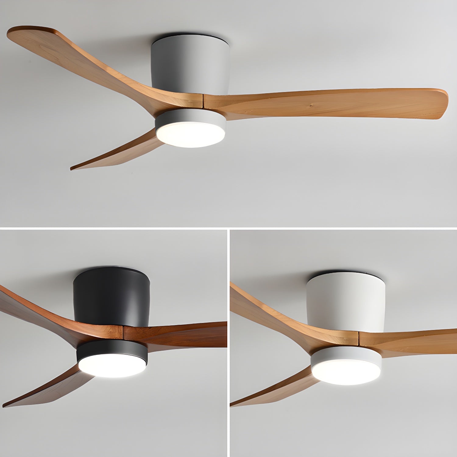 Nordic Wood LED Ceiling Fan Light / ∅ 36″ x H 11″ / White & Walnut Wood / Warm Light