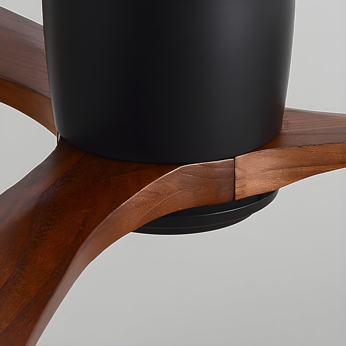Nordic Wood LED Ceiling Fan Light / ∅ 42″ x H 11″ / Black & Walnut Wood / Three-Color Changing Light