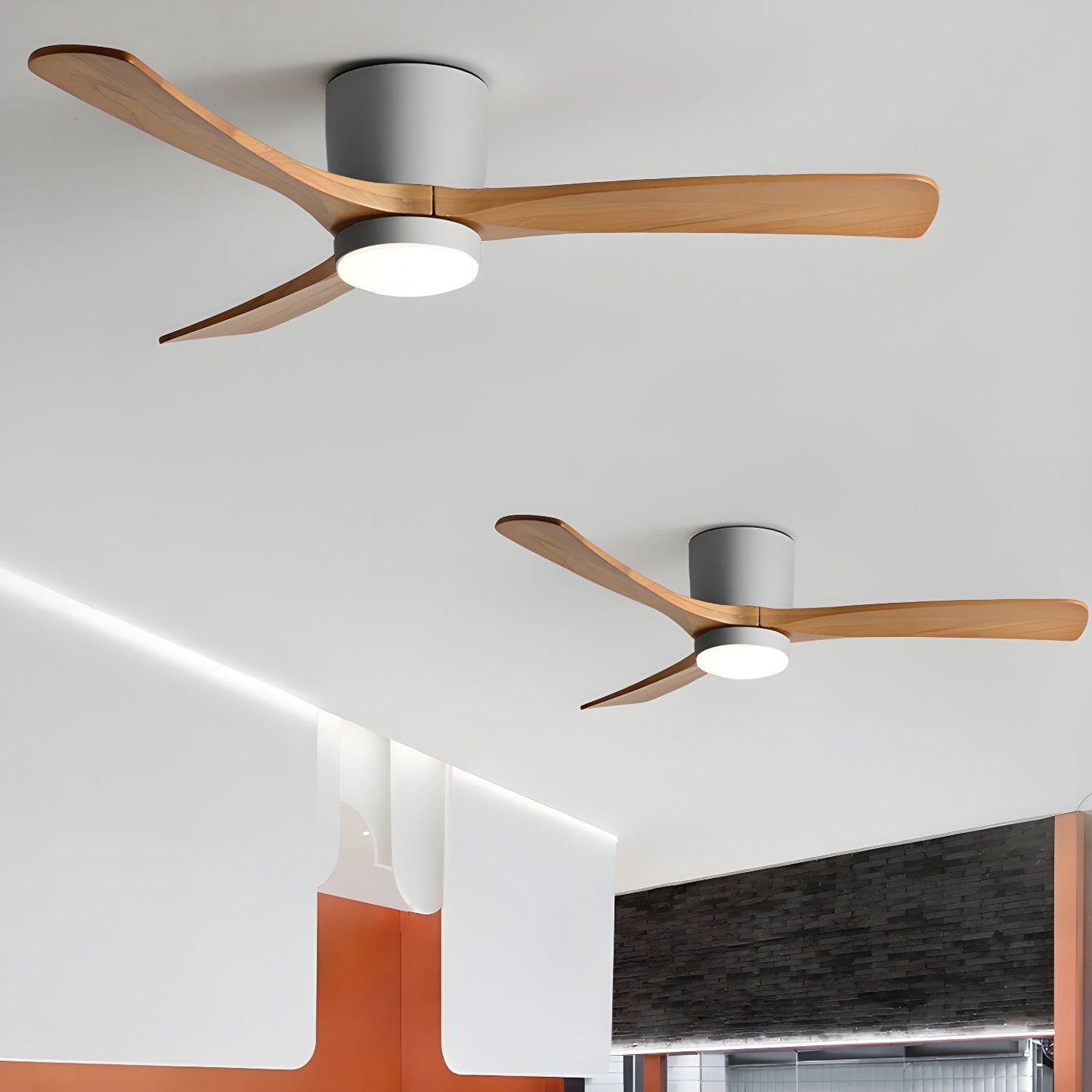 Nordic Wood LED Ceiling Fan Light / ∅ 42″ x H 11″ / Grey & Nature Wood / Warm Light