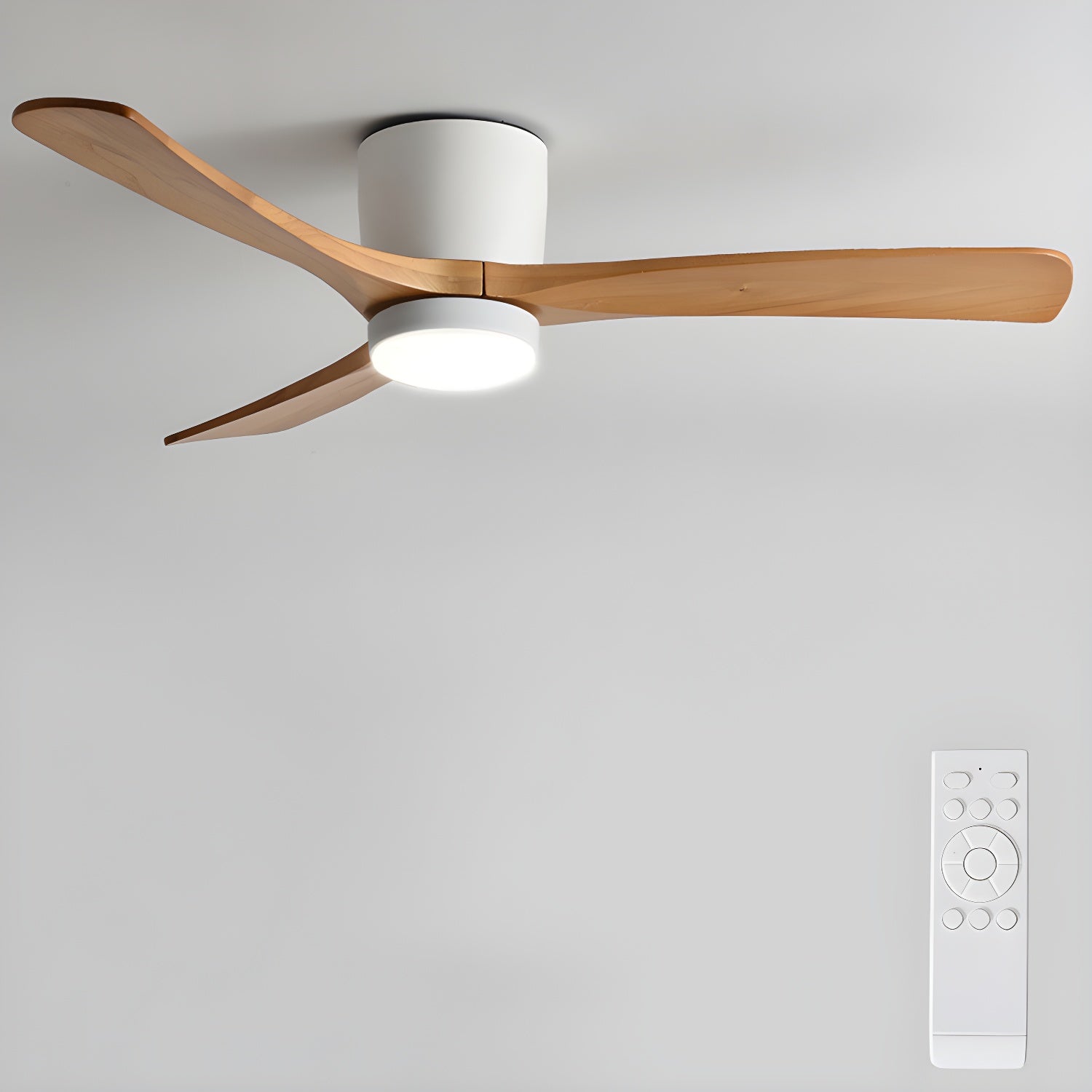 Nordic Wood LED Ceiling Fan Light / ∅ 42″ x H 11″ / White & Nature Wood / Warm Light