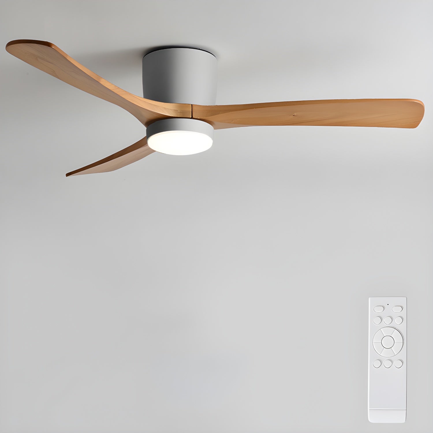 Nordic Wood LED Ceiling Fan Light / ∅ 42″ x H 11″ / White & Walnut Wood / Three-Color Changing Light