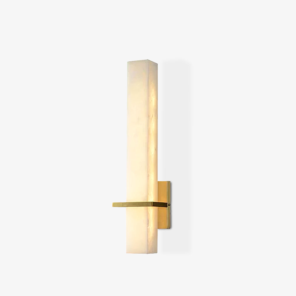 Rectilinear Alabaster LED Wall Sconce / ∅ 4.7″ x H 18.9″ / Dia 12cm x H 48cm Power: ~12W (1200lm) / Brass & White / Warm Light