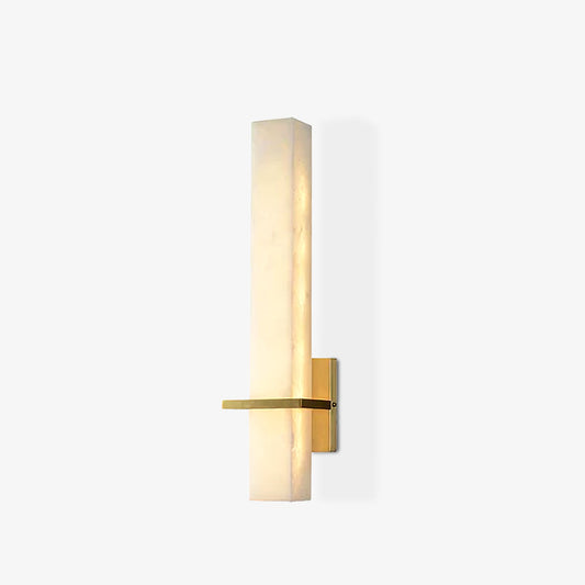 Rectilinear Alabaster LED Wall Sconce / ∅ 4.7″ x H 18.9″ / Dia 12cm x H 48cm Power: ~12W (1200lm) / Brass & White / Warm Light