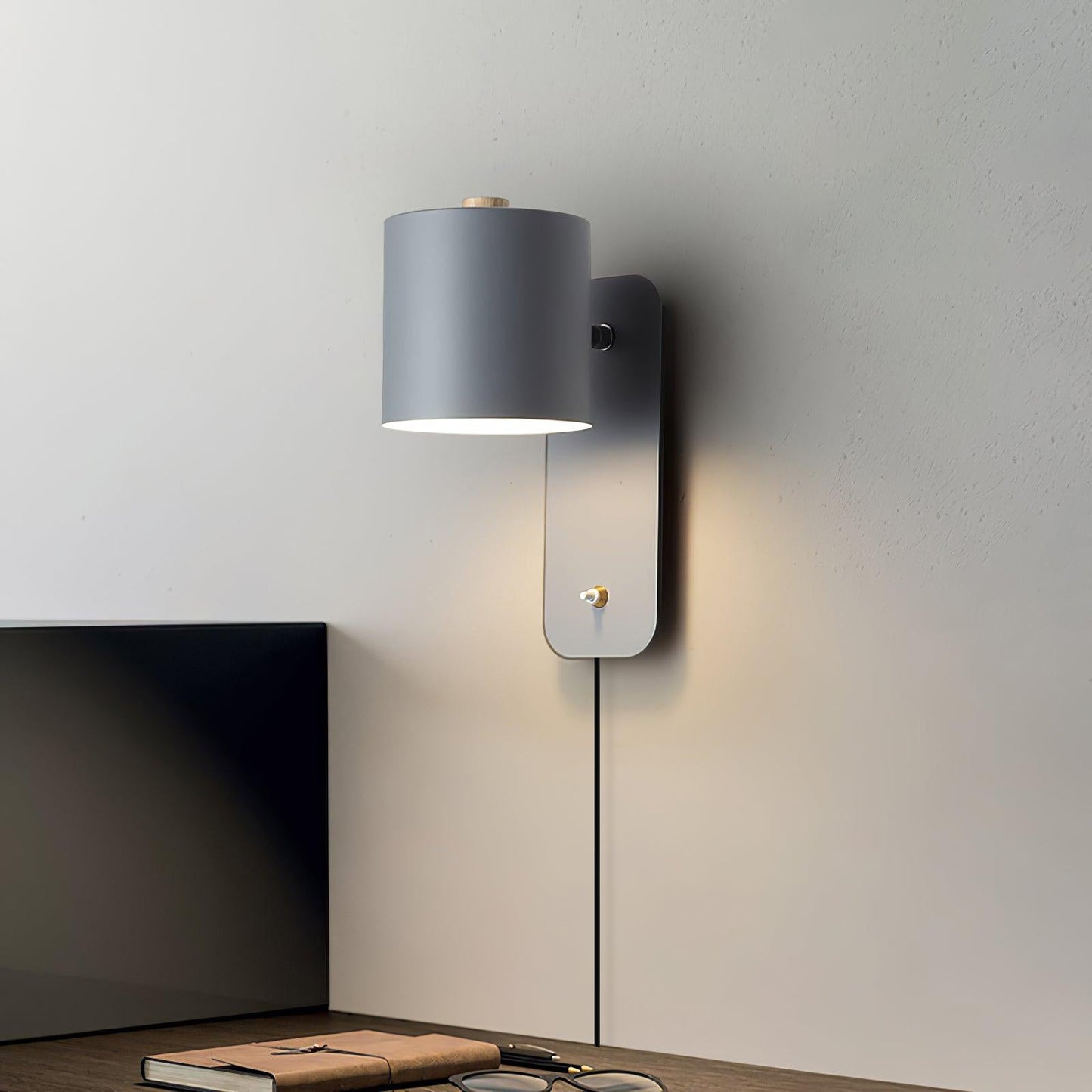 Rotatable Cylinder Plug-In Wall Light / ∅ 5.1″ x H 11.8″ / Dia 13cm x H 30cm / Grey / EU Plug