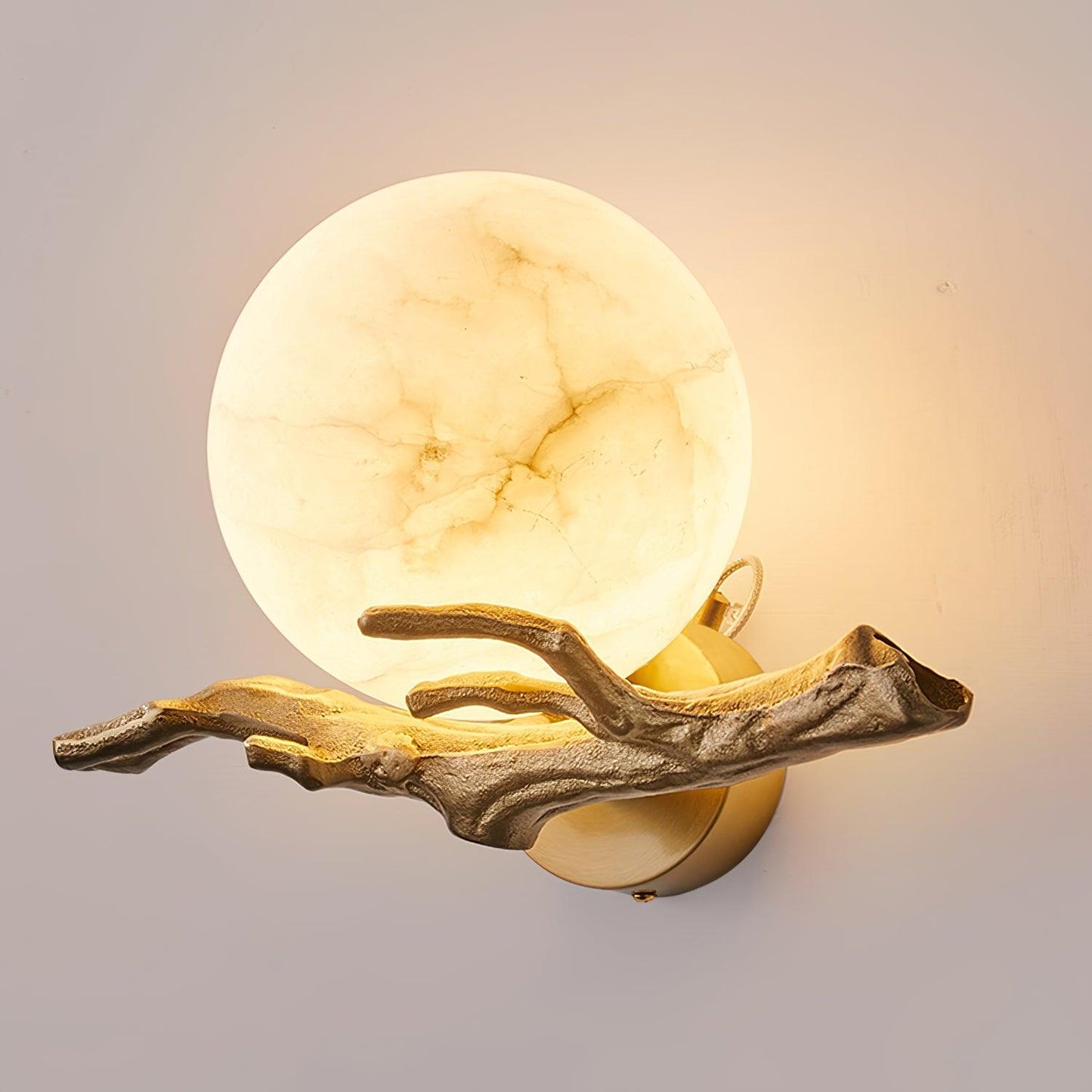 Sculptural Brass Twig Marble Wall Light