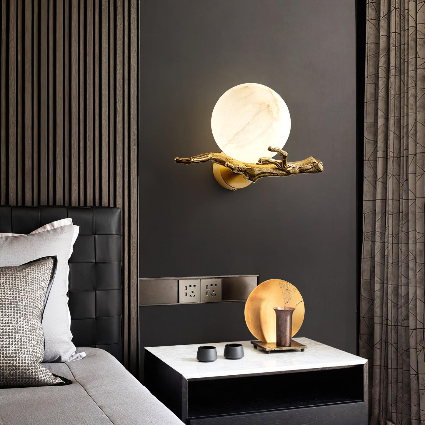 Sculptural Brass Twig Marble Wall Light / ∅ 11.8″ x H 7.8″ / Dia 30cm x H 20cm Set of 2 / Brass & White