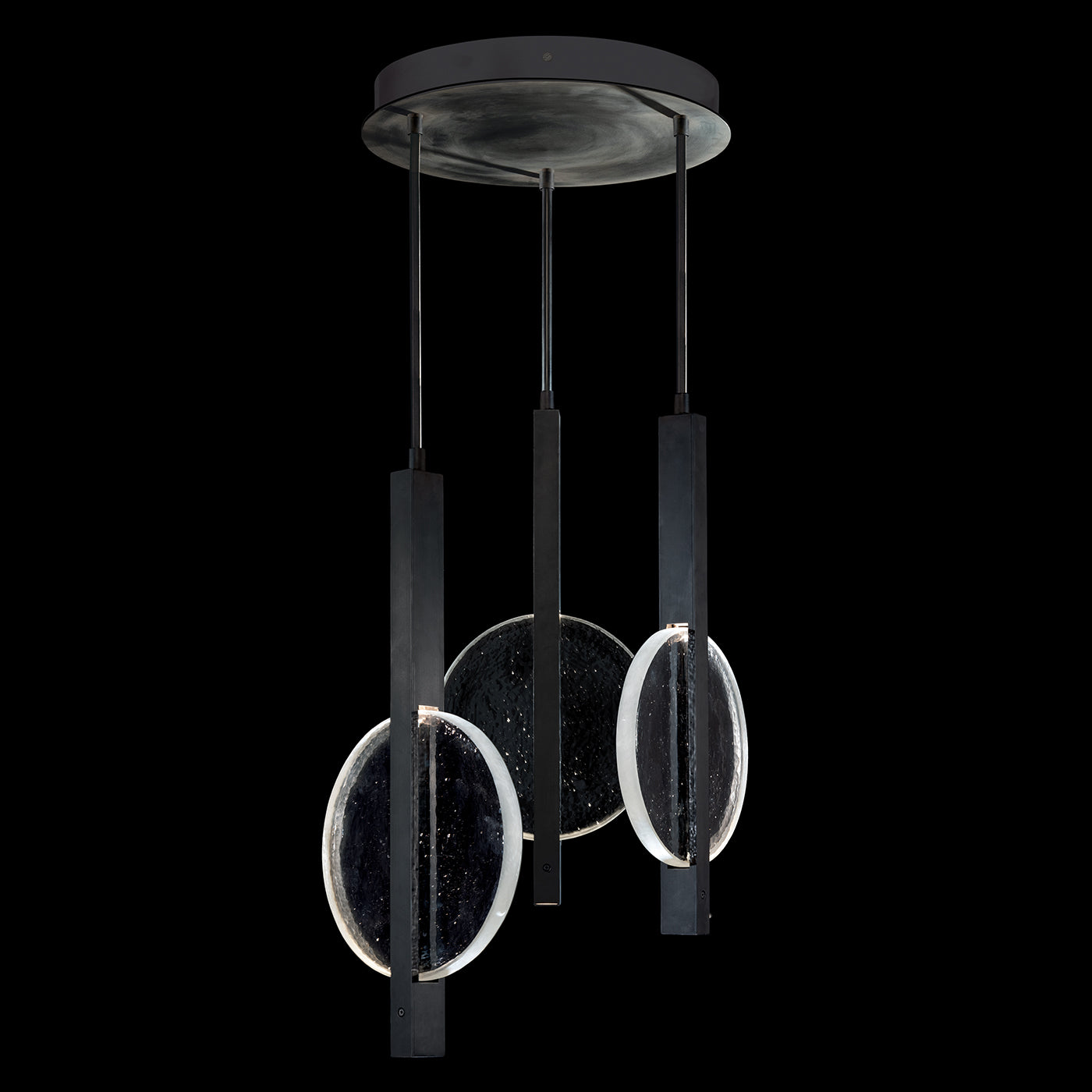 Selene Three-Drop Glass Linear Pendant / Silver