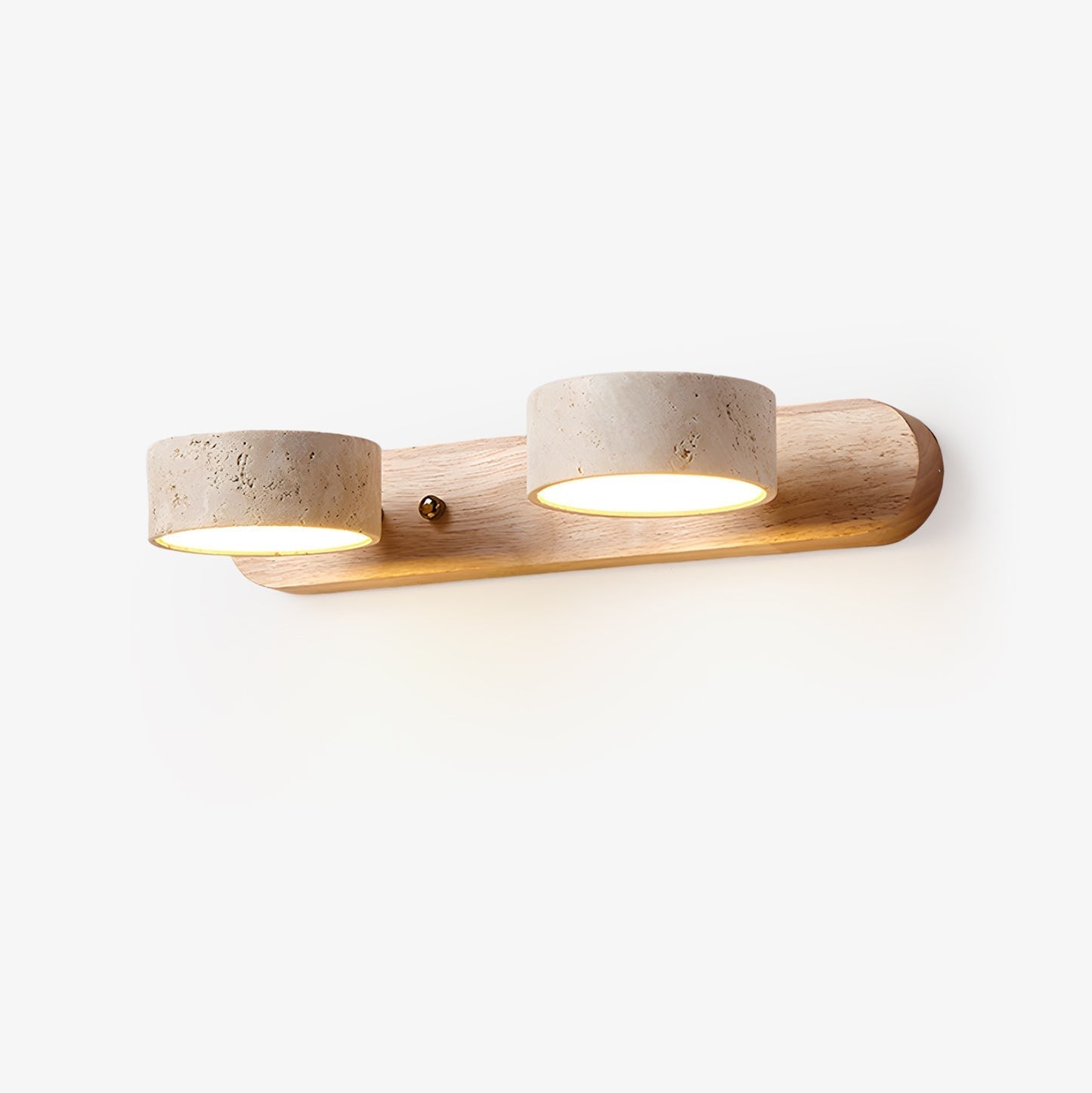 Travertine and Wood Multi-Light Wall Fixture / 2-Light: ∅ 12.6″ x H 2.4″ / Walnut Color / Warm Light
