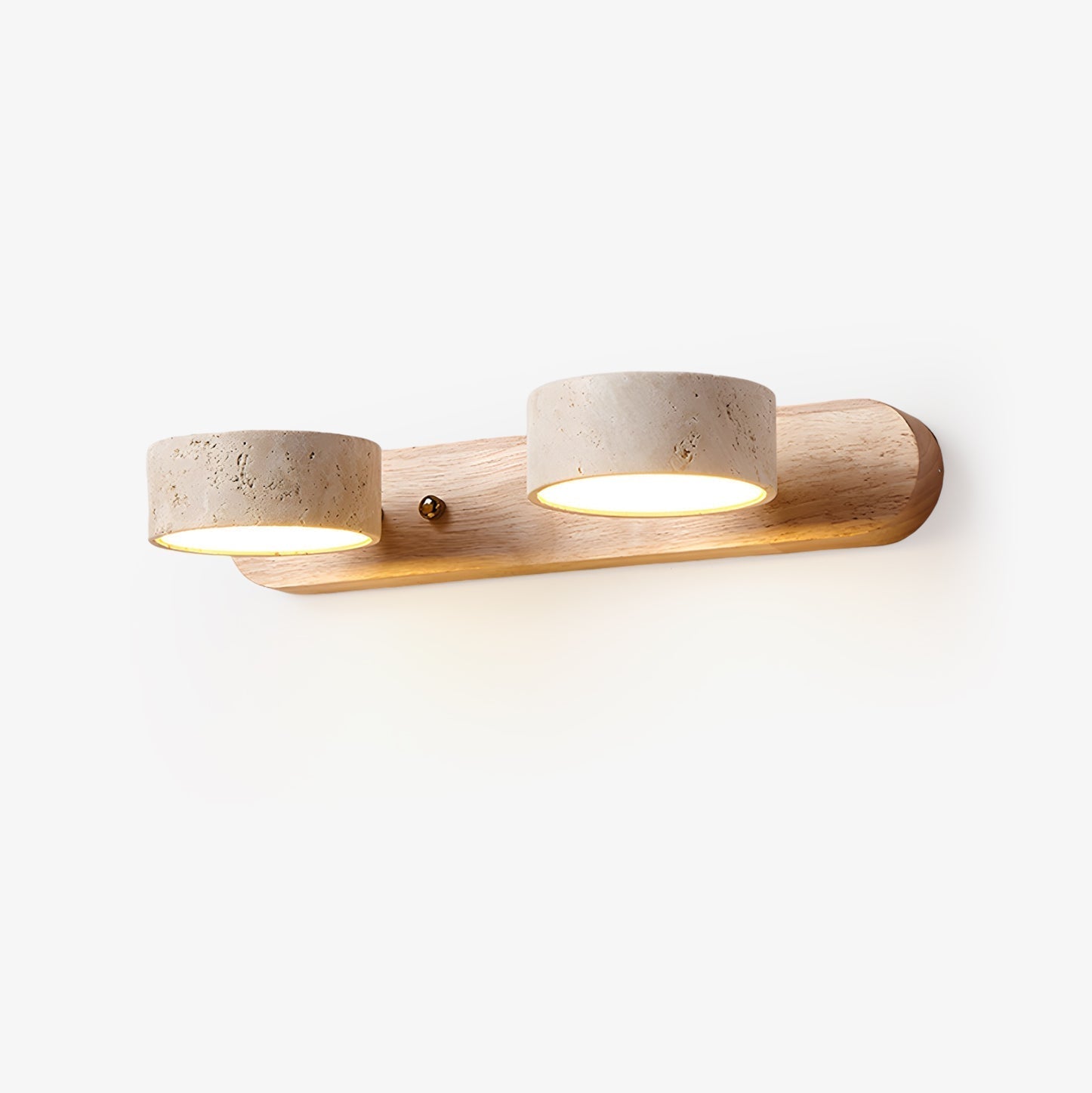 Travertine and Wood Multi-Light Wall Fixture / 2-Light: ∅ 12.6″ x H 2.4″ / Walnut Color / Warm Light