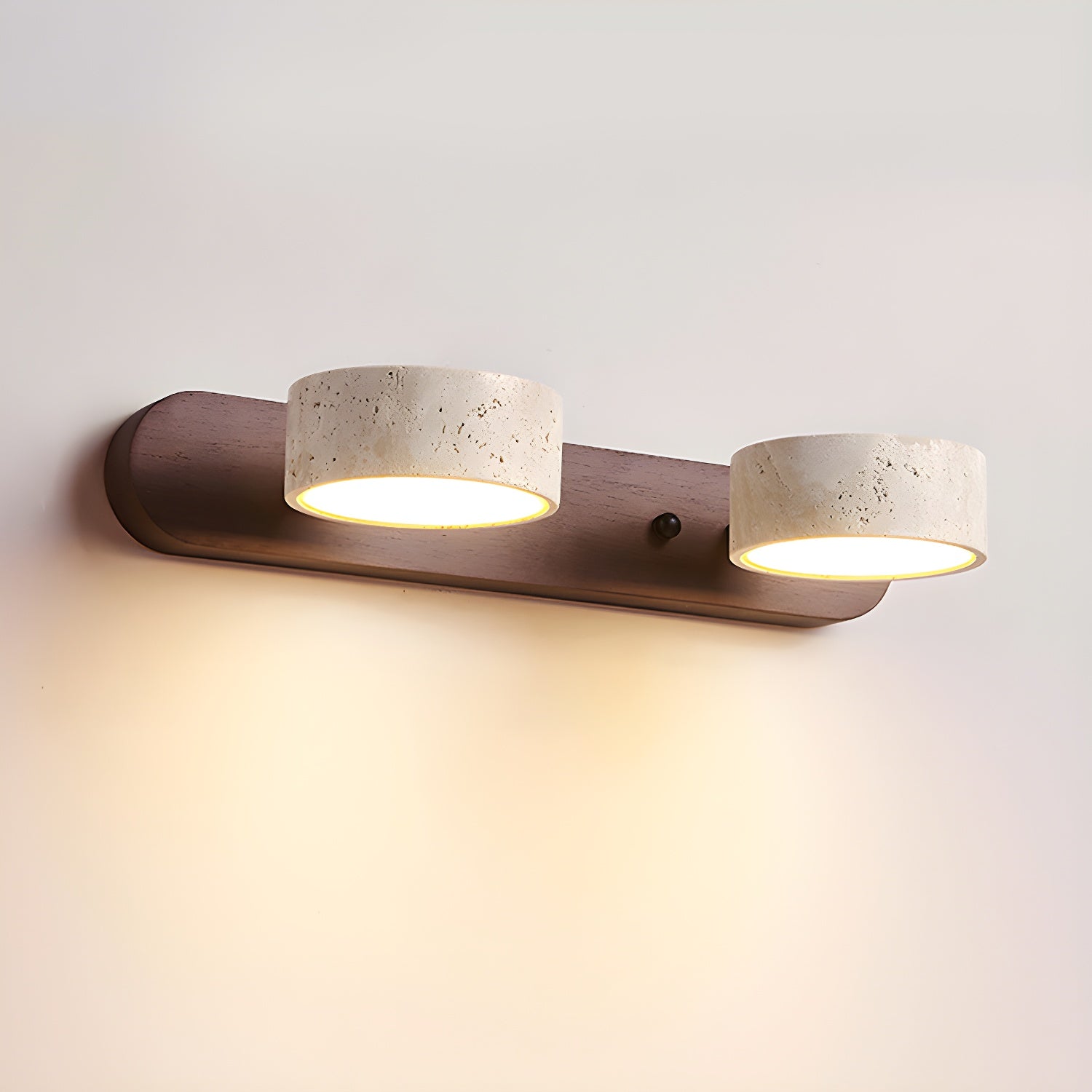 Travertine and Wood Multi-Light Wall Fixture