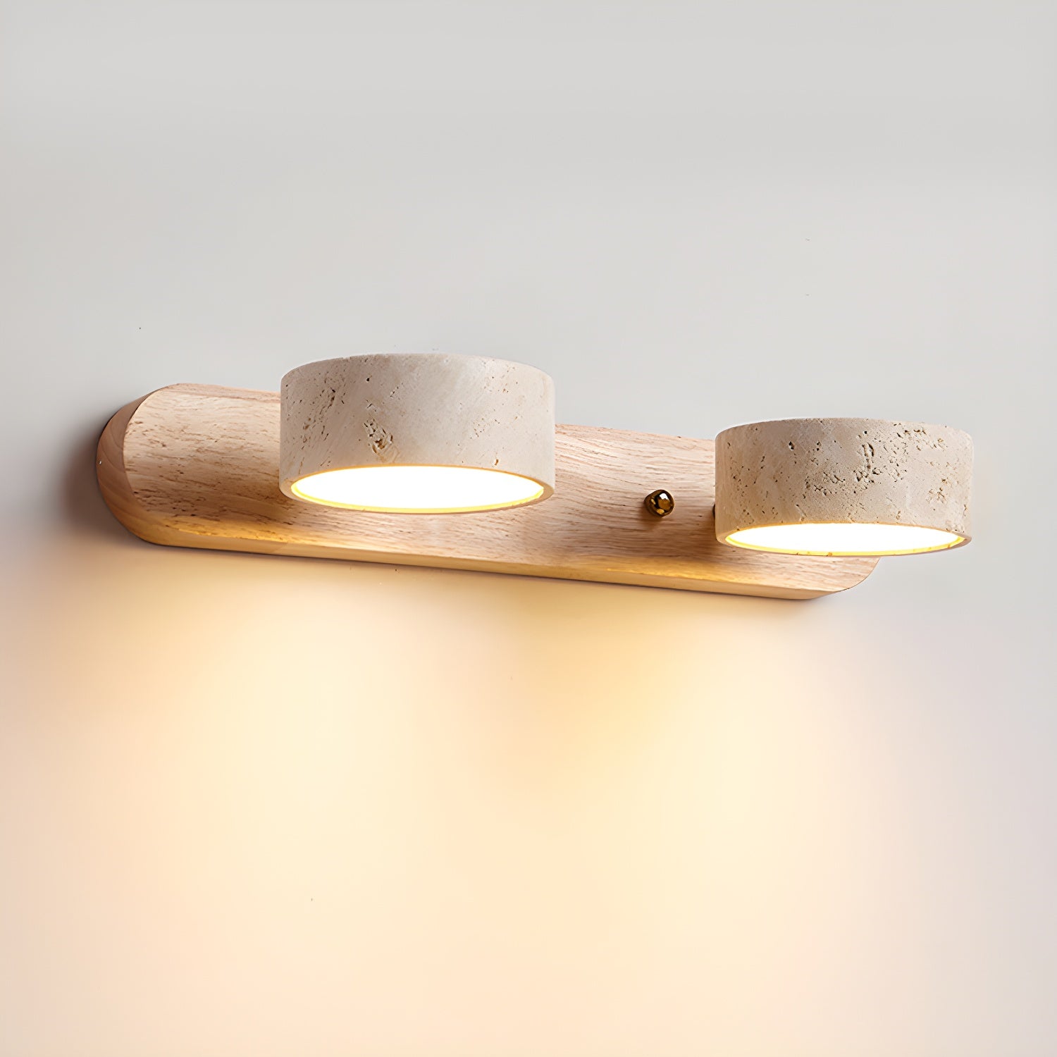 Travertine and Wood Multi-Light Wall Fixture